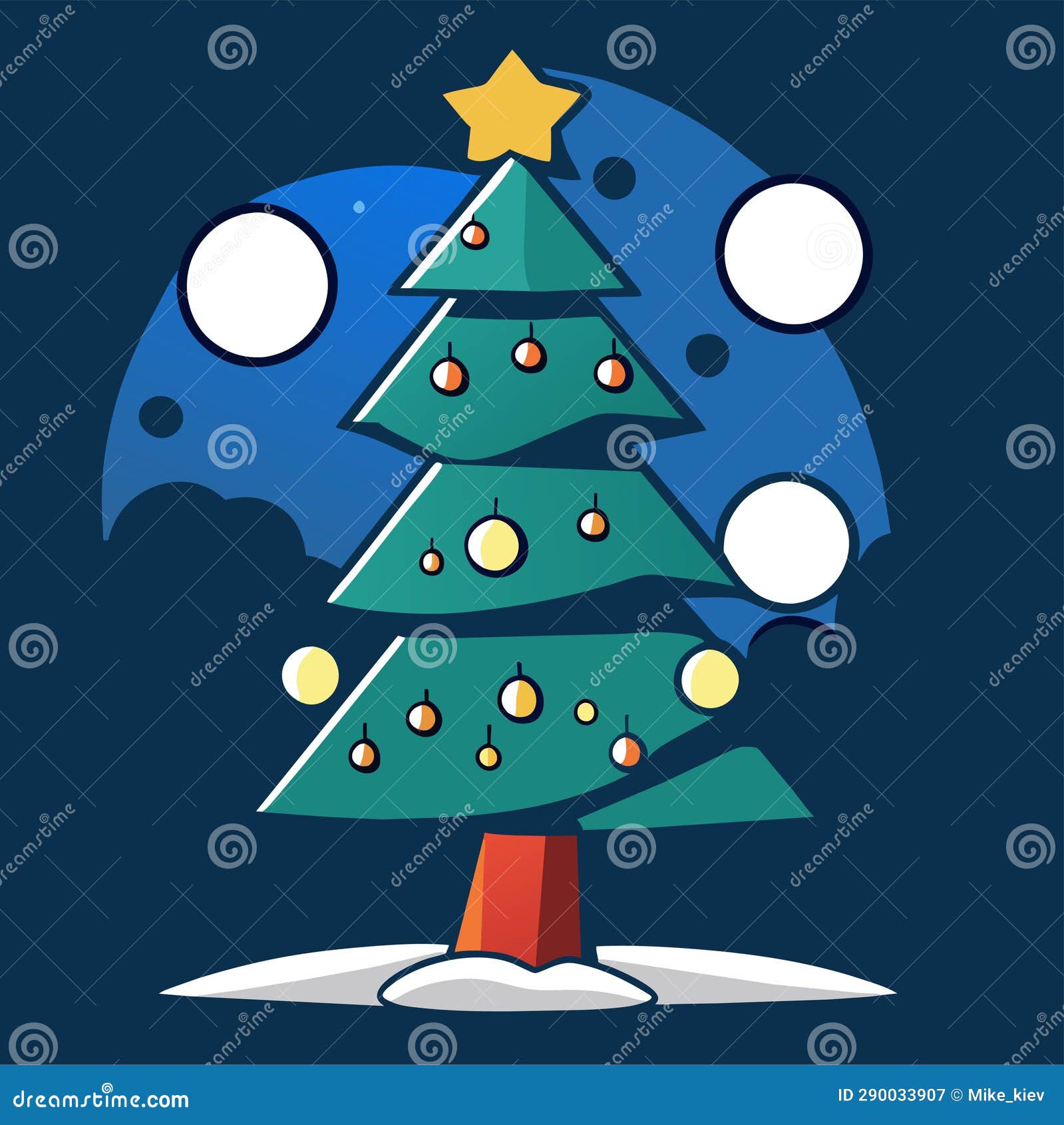 Cartoon Christmas Tree with Star Stock Illustration Illustration of