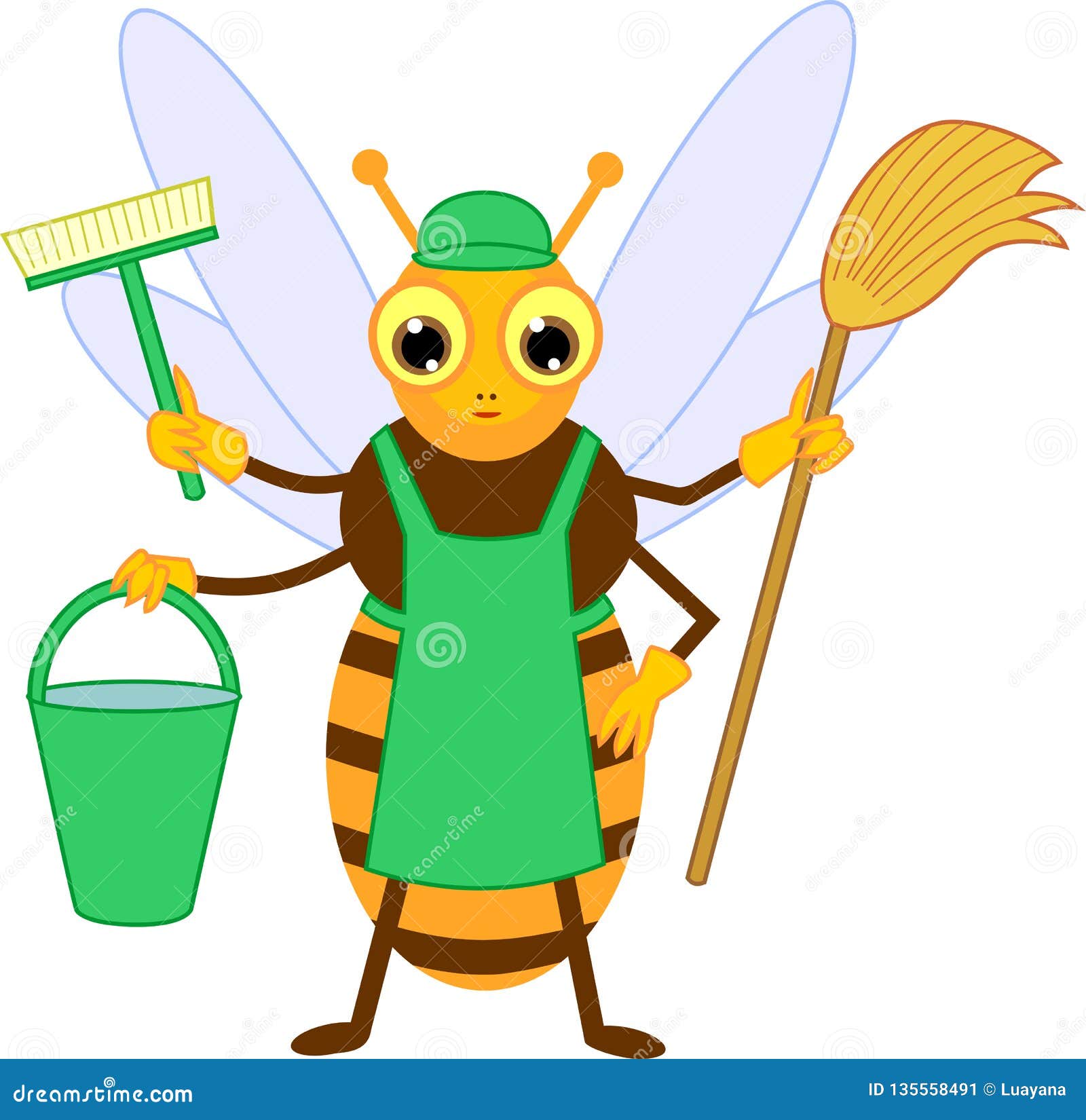 Cartoon cleaner bee stock vector. Illustration of cartoon 135558491
