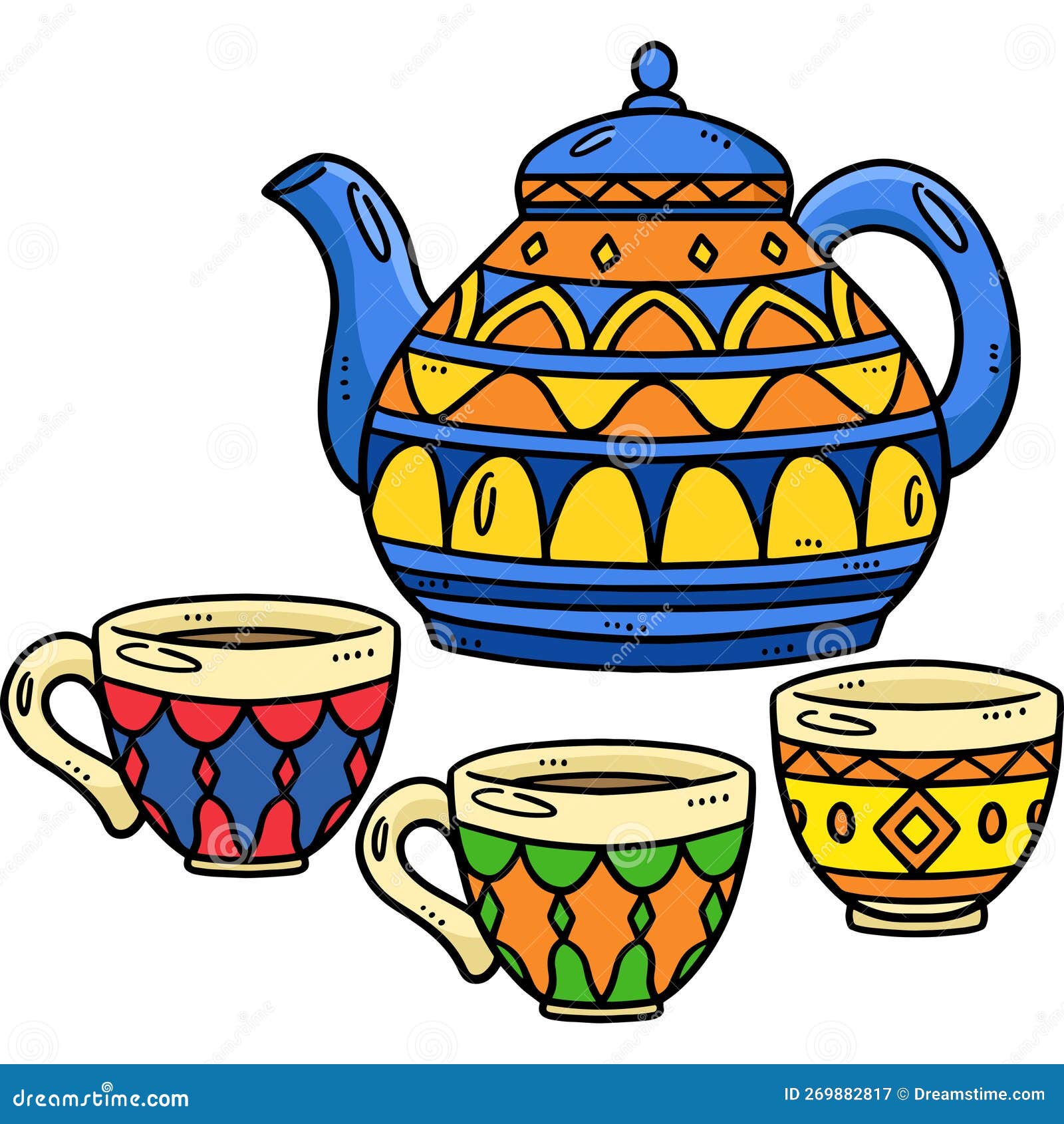 Ramadan Tea Set Cartoon Colored Clipart Stock Vector - Illustration of ...