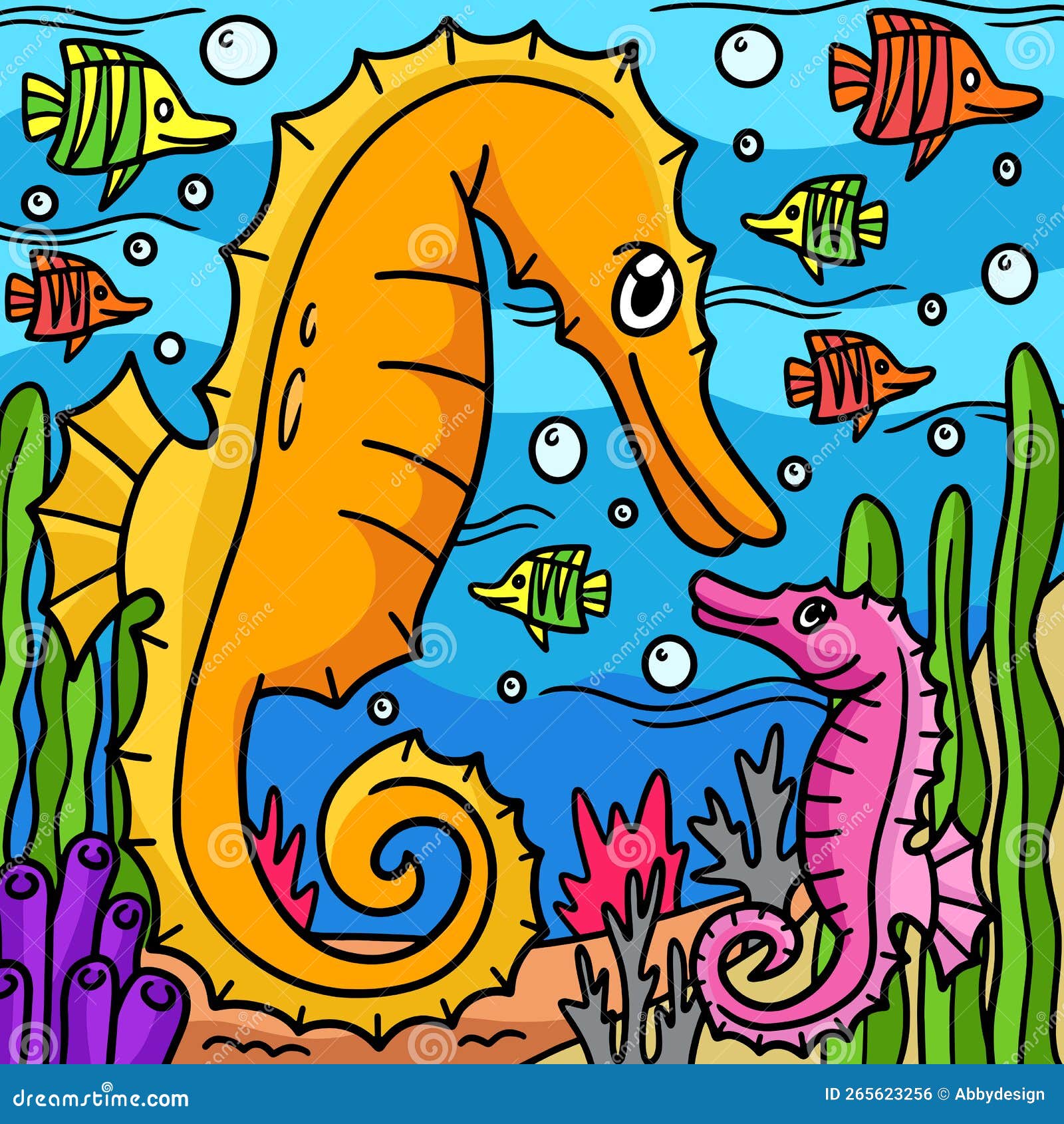 Sea Horse Marine Animal Colored Cartoon Stock Vector - Illustration of  cute, comic: 265623256