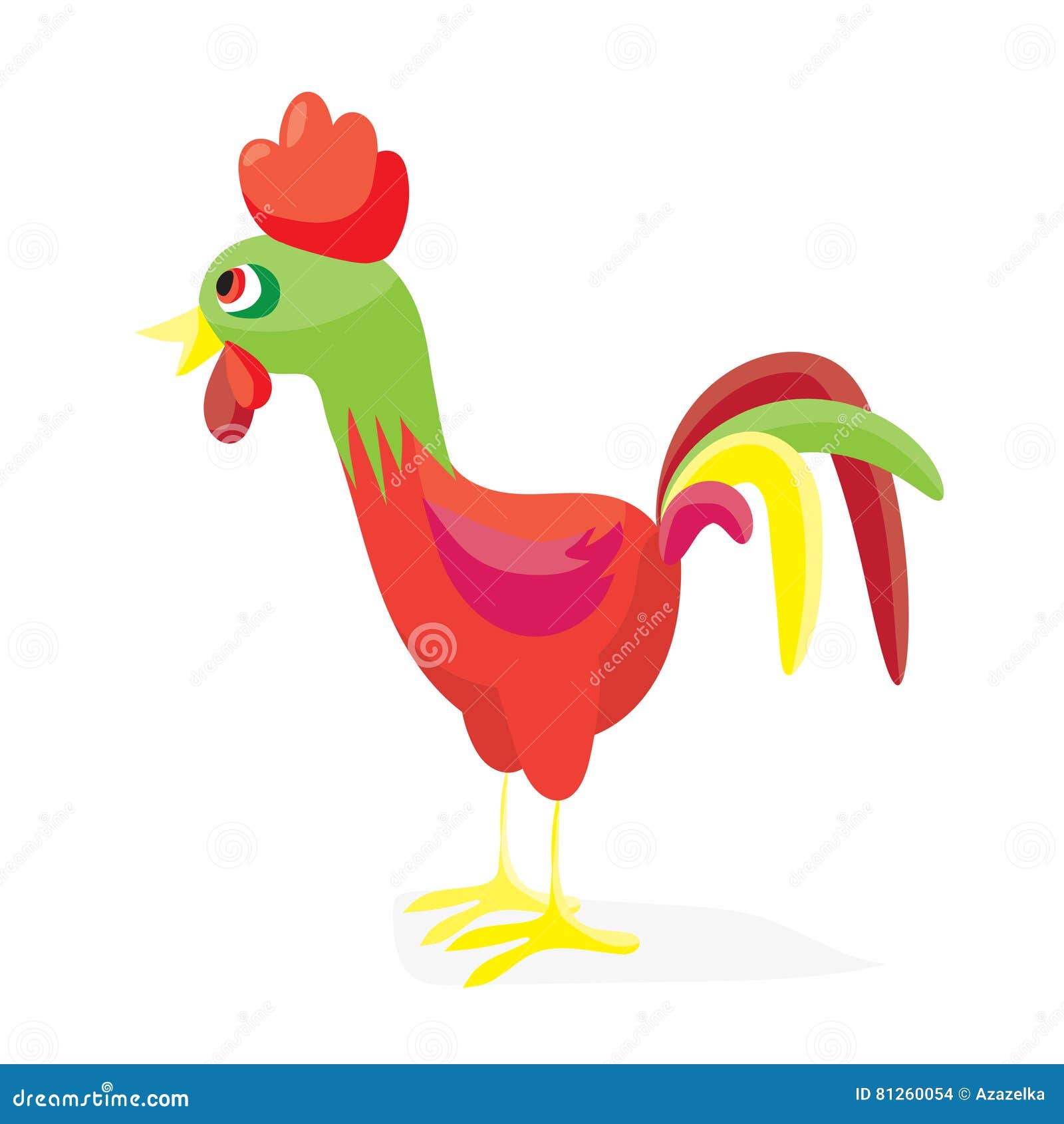 Cartoon Cock A Doodle Doo Flat Vector Illustration Rooster Isolated On White Stock Vector