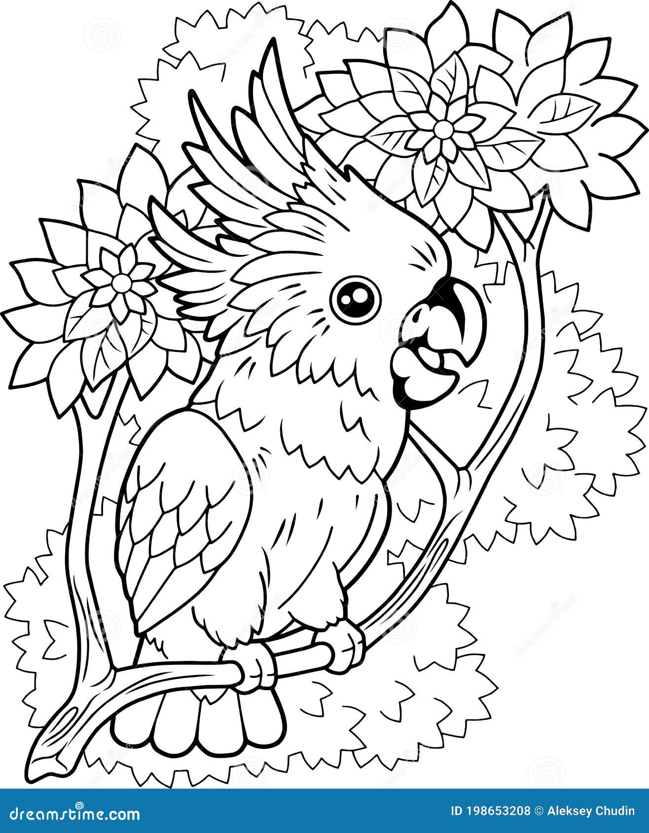 Cockatoo Parrot On A Branch Vector Illustration | CartoonDealer.com