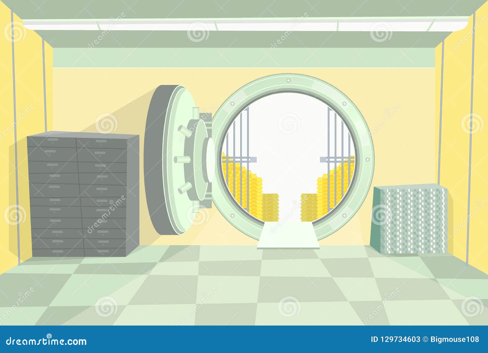 Cartoon Color Bank Vault Inside Interior. Vector Stock Vector