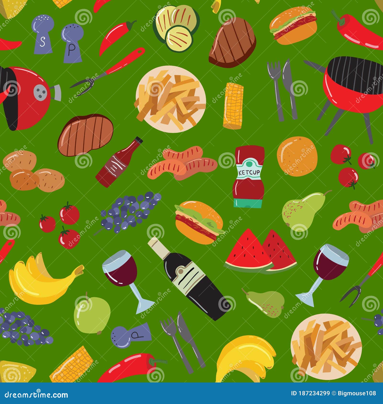 Cartoon Color Barbeque Picnic Concept Seamless Pattern Background. Vector Stock Vector - Illustration of grill, cooking: 187234299 Cartoon Color Barbeque Picnic Concept Seamless Pattern Background. Vector Stock Vector - Illustration of grill, cooking: 187234299