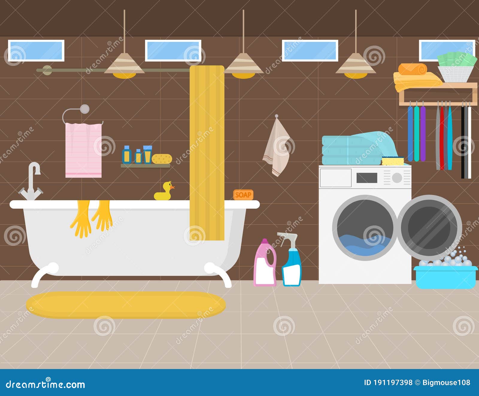 Cartoon Color Bathroom Inside Interior Concept. Vector Stock Vector ...