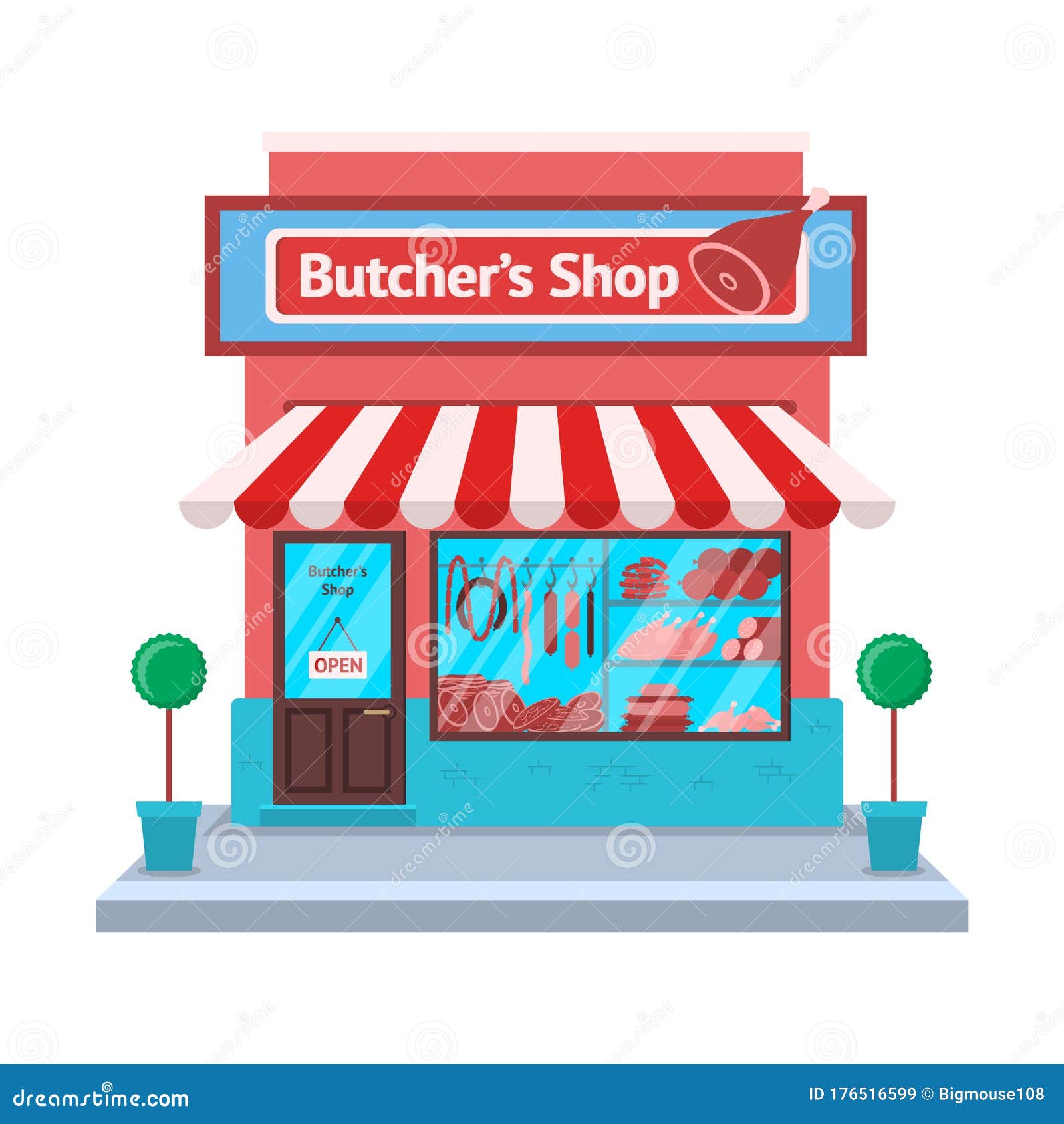 Cartoon Color Butcher Shop Store Concept. Vector Stock Vector ...