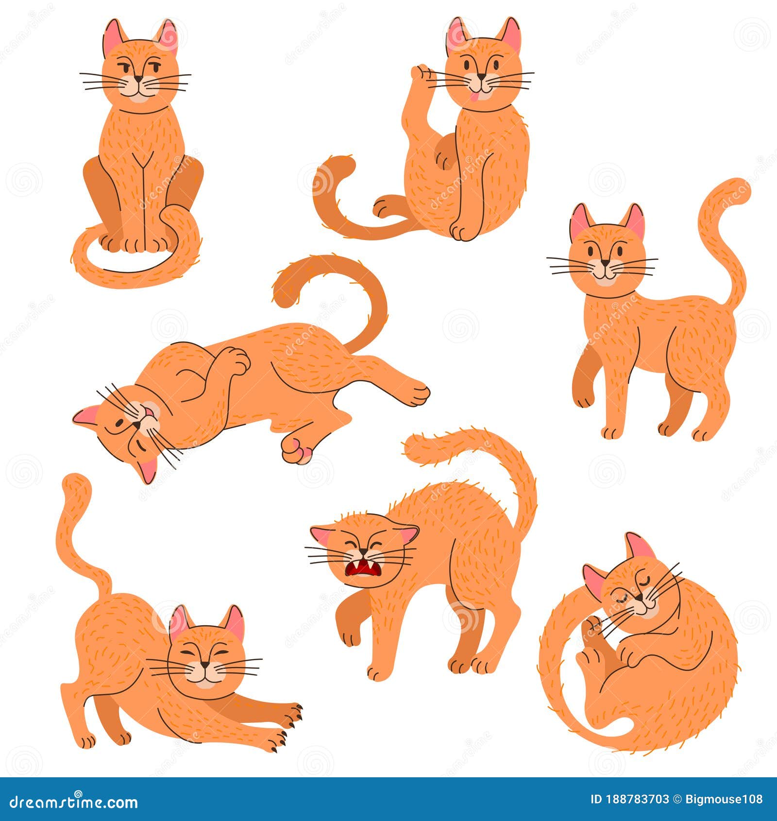 Cat icon set in flat style. vector illustration