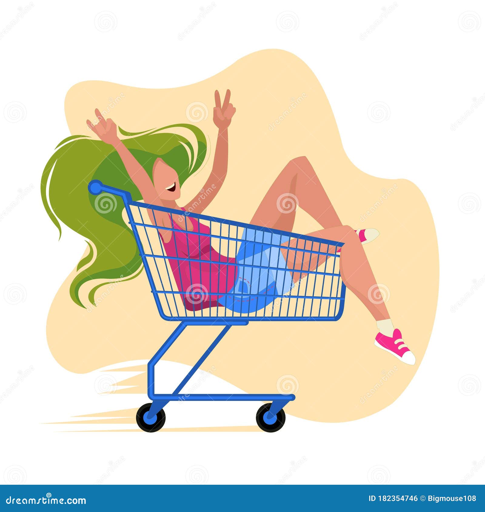 Cartoon Color Character Person Girl Rides Shopping Cart Concept. Vector  Stock Vector - Illustration of character, business: 182354746