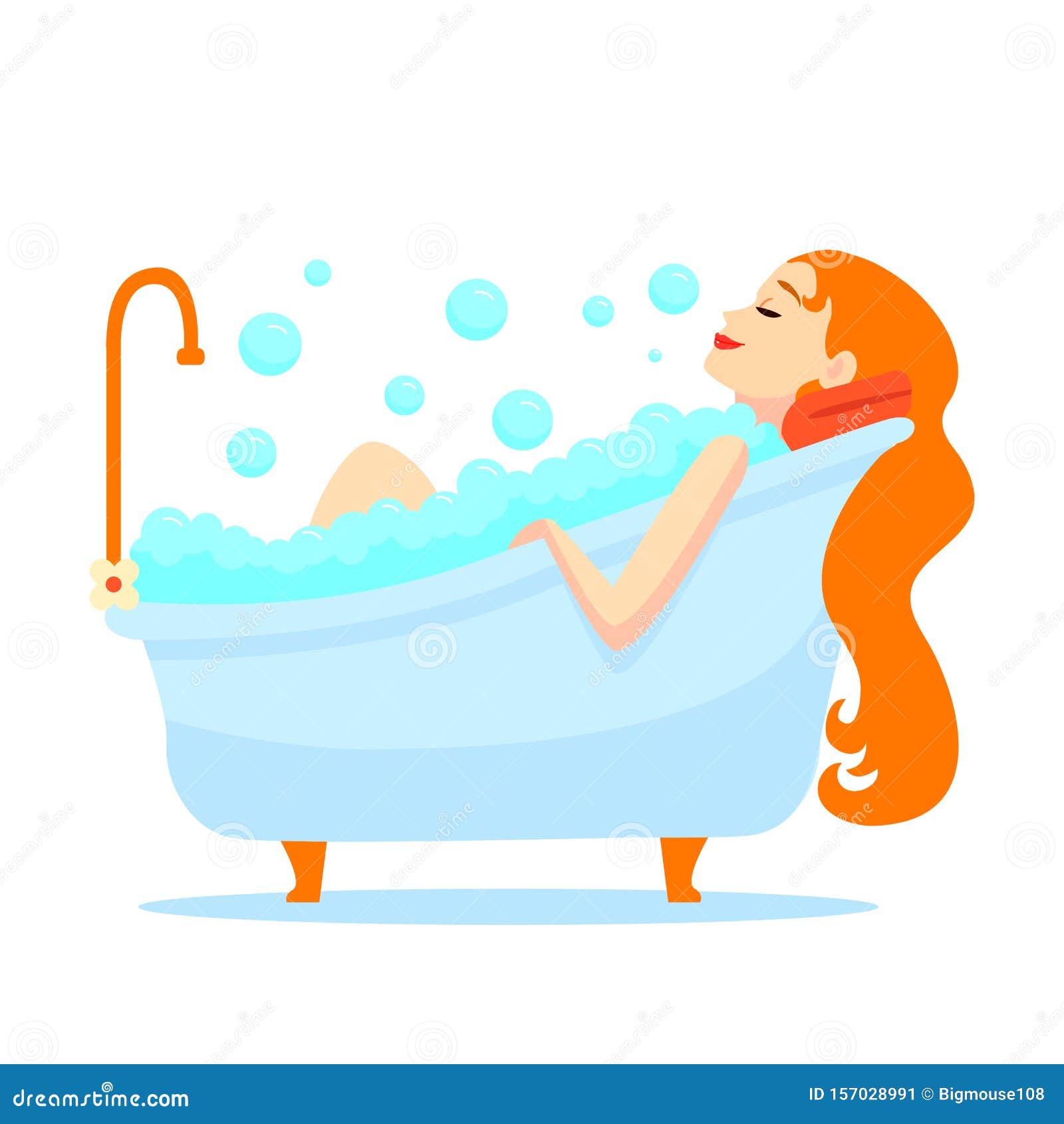 Cartoon Color Character Woman in Bathtub Concept. Vector Stock Vector -  Illustration of health, character: 157028991