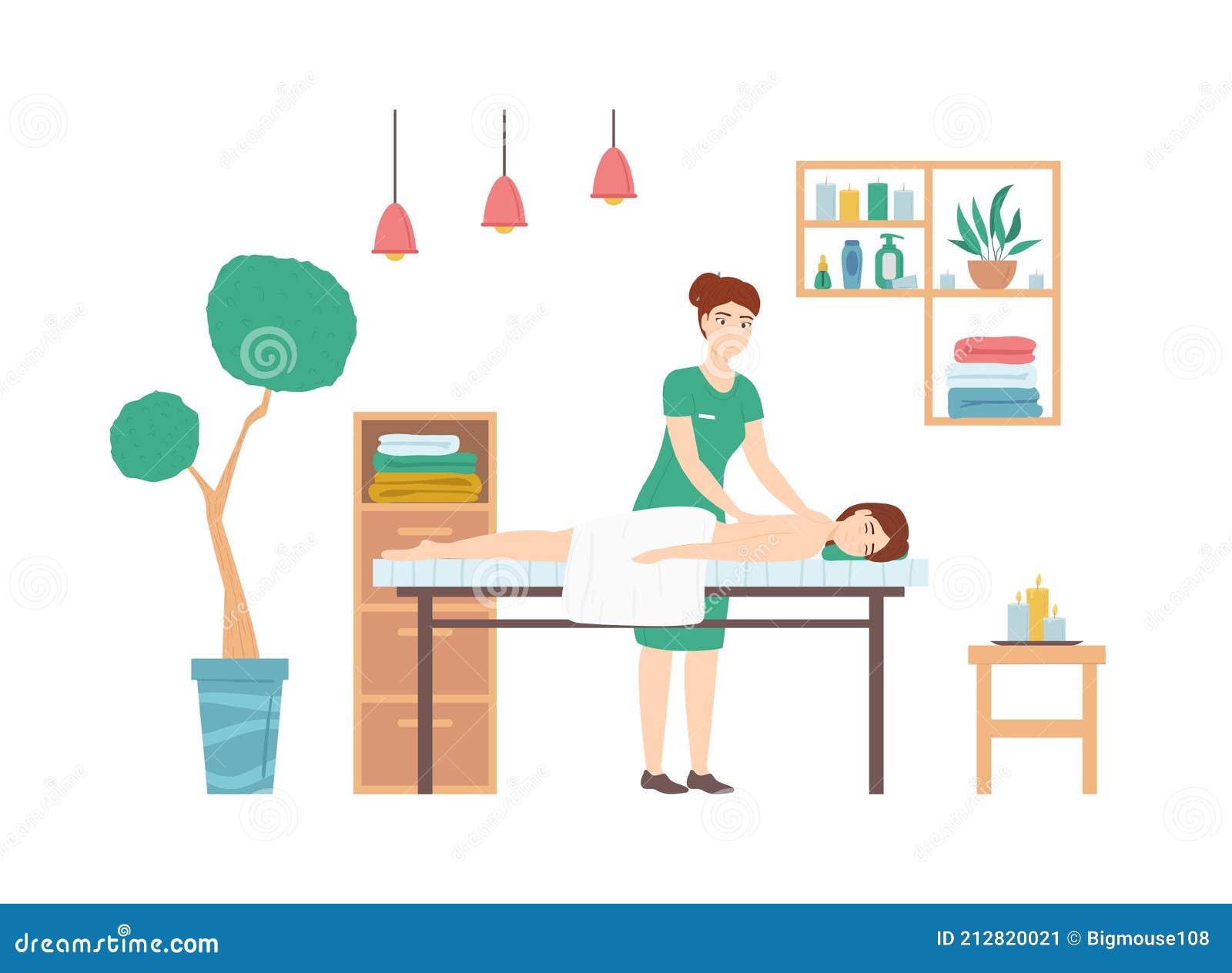 People In Massage Spa Beauty Salon Flat Vector Illustration Set Cartoon Beautiful Woman Patient