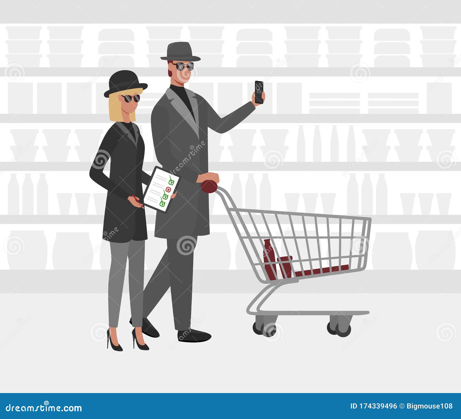 cartoon color characters people and mystery shopper concept. 