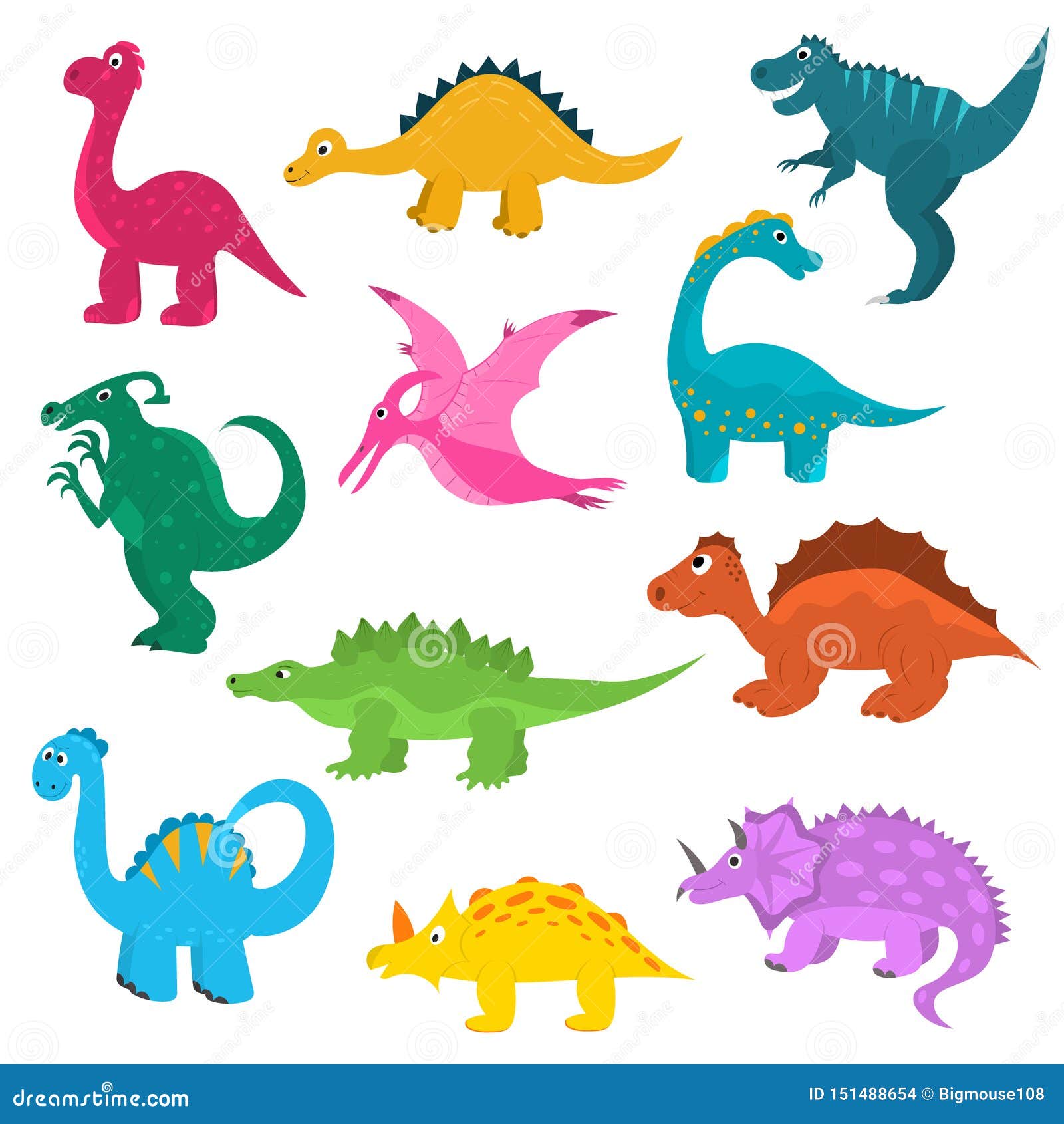 Cartoon Color Cute Dinosaurs Icon Set. Vector Stock Vector ...