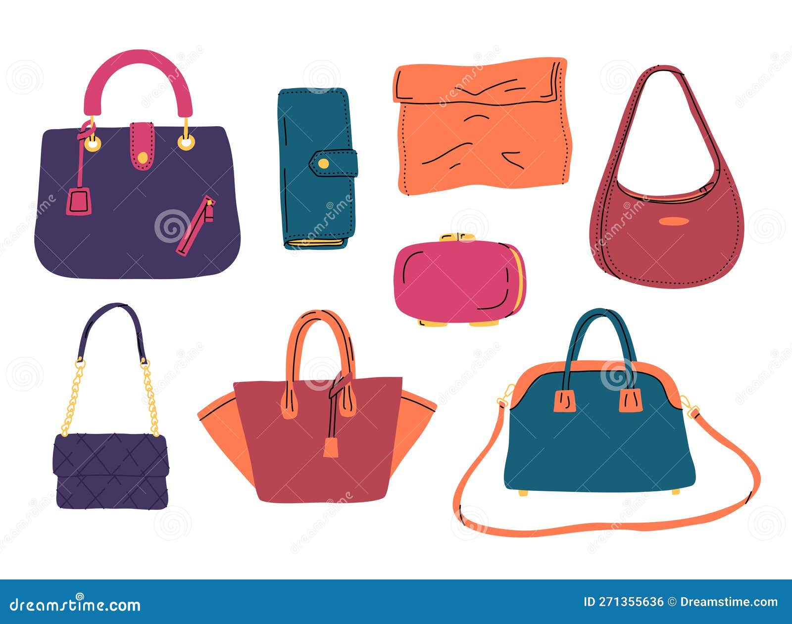 Cartoon Color Different Female Bags Set. Vector Stock Vector ...