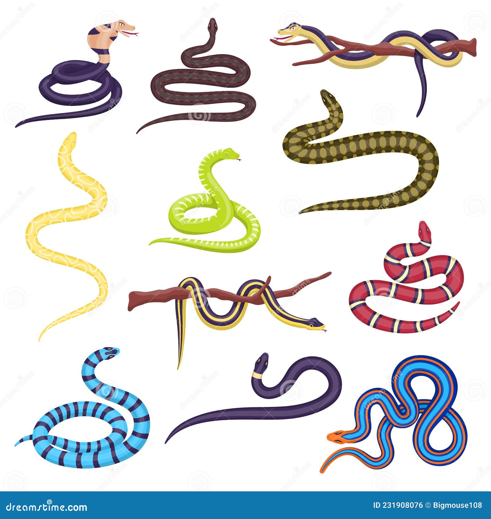 Cartoon Color Different Snake Icon Set. Vector Stock Vector ...