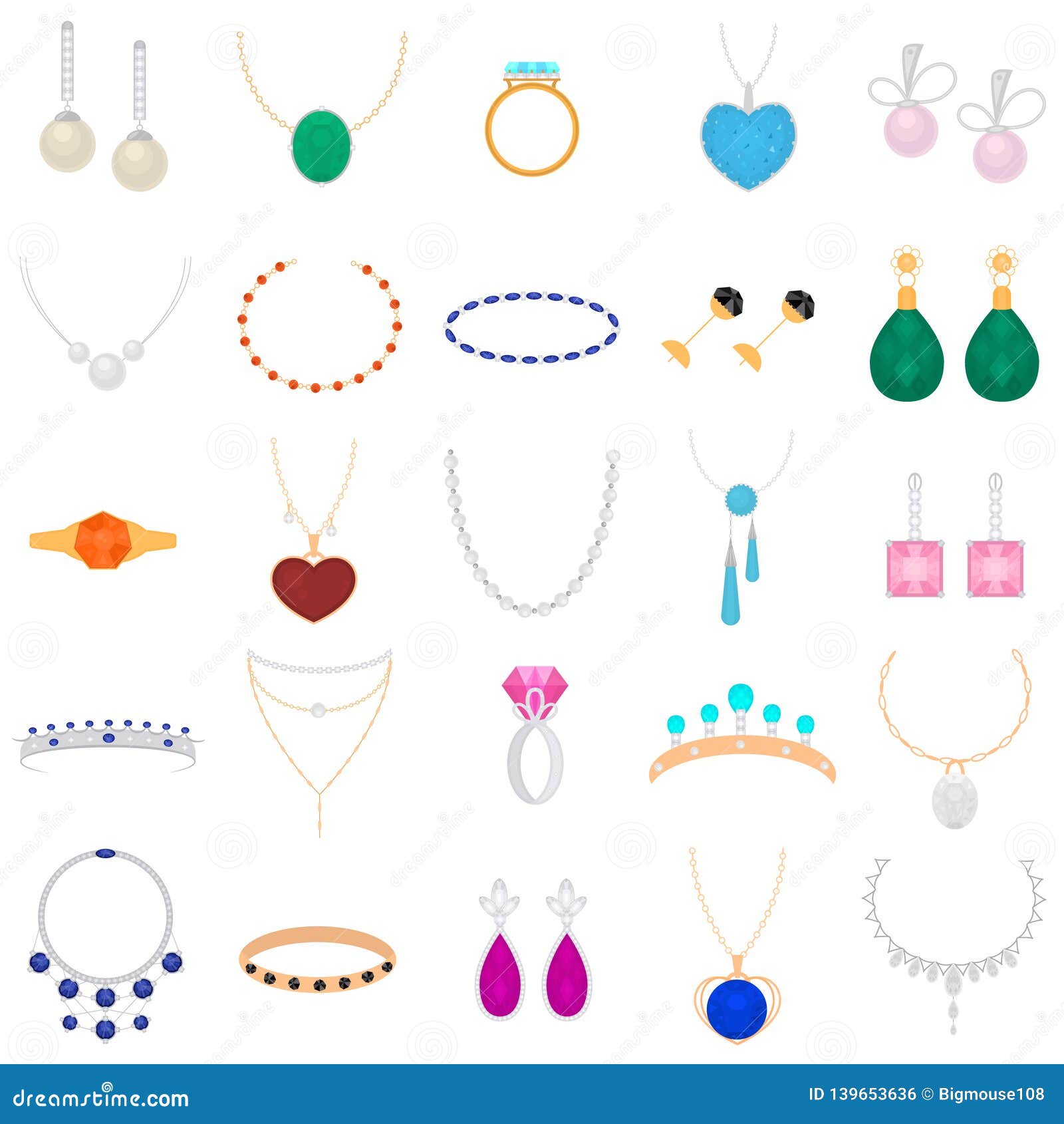 Cartoon Color Different Type Jewelry Set. Vector Stock Vector ...