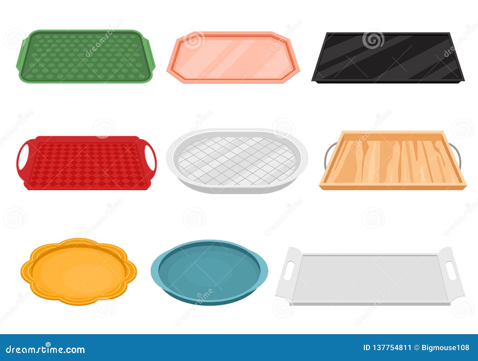 cartoon color empty food tray icon set. 