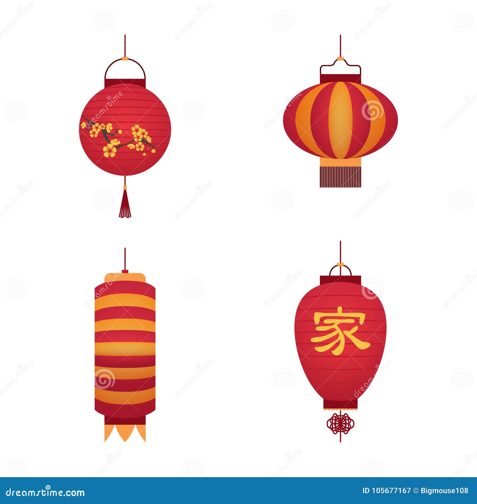 Chinese Lanterns Japanese Asian New Year Red Lamps Festival 3d