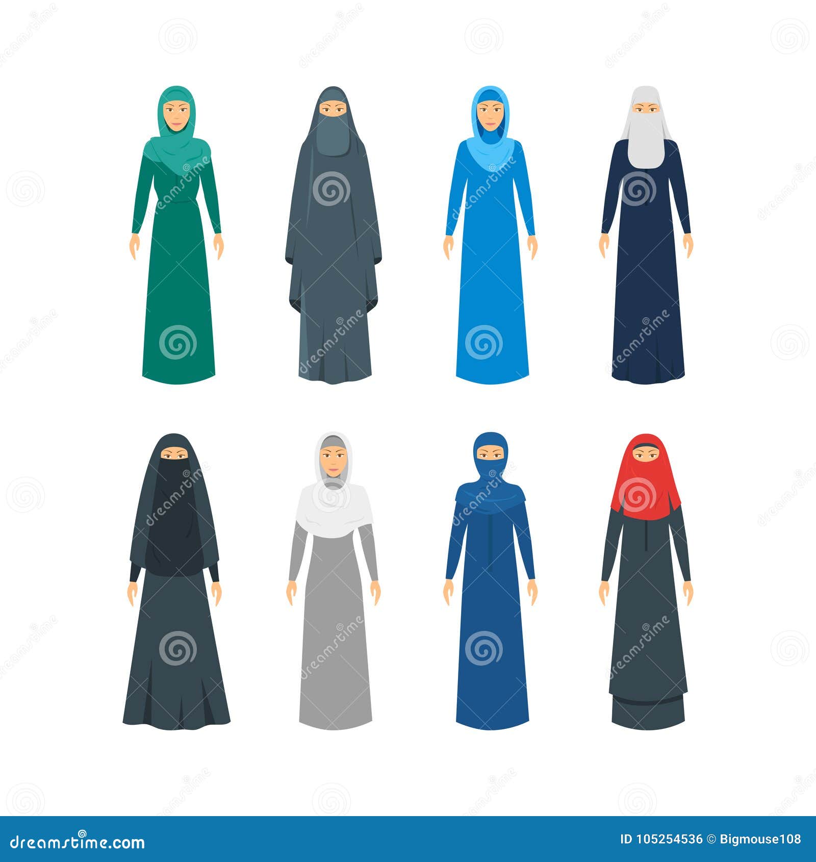 Cartoon Color Middle East Women Religious Apparel Set. Vector Stock ...