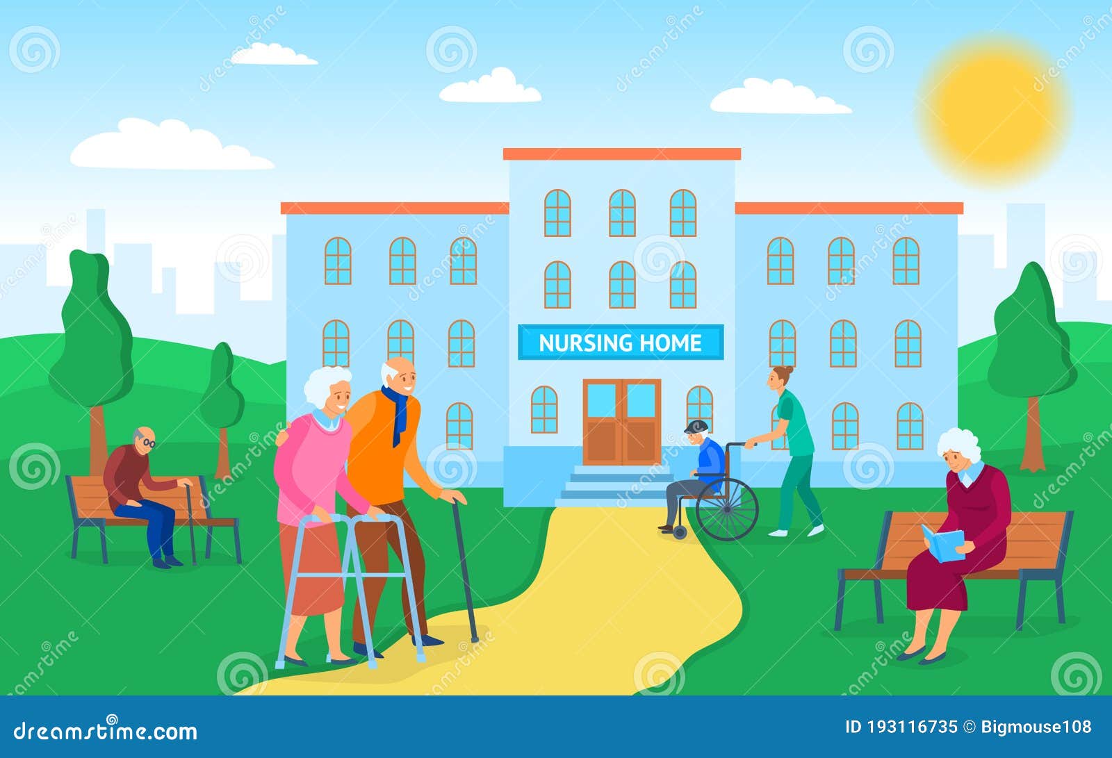 Download Cartoon Color Nursing Home Building Concept. Vector Stock ...