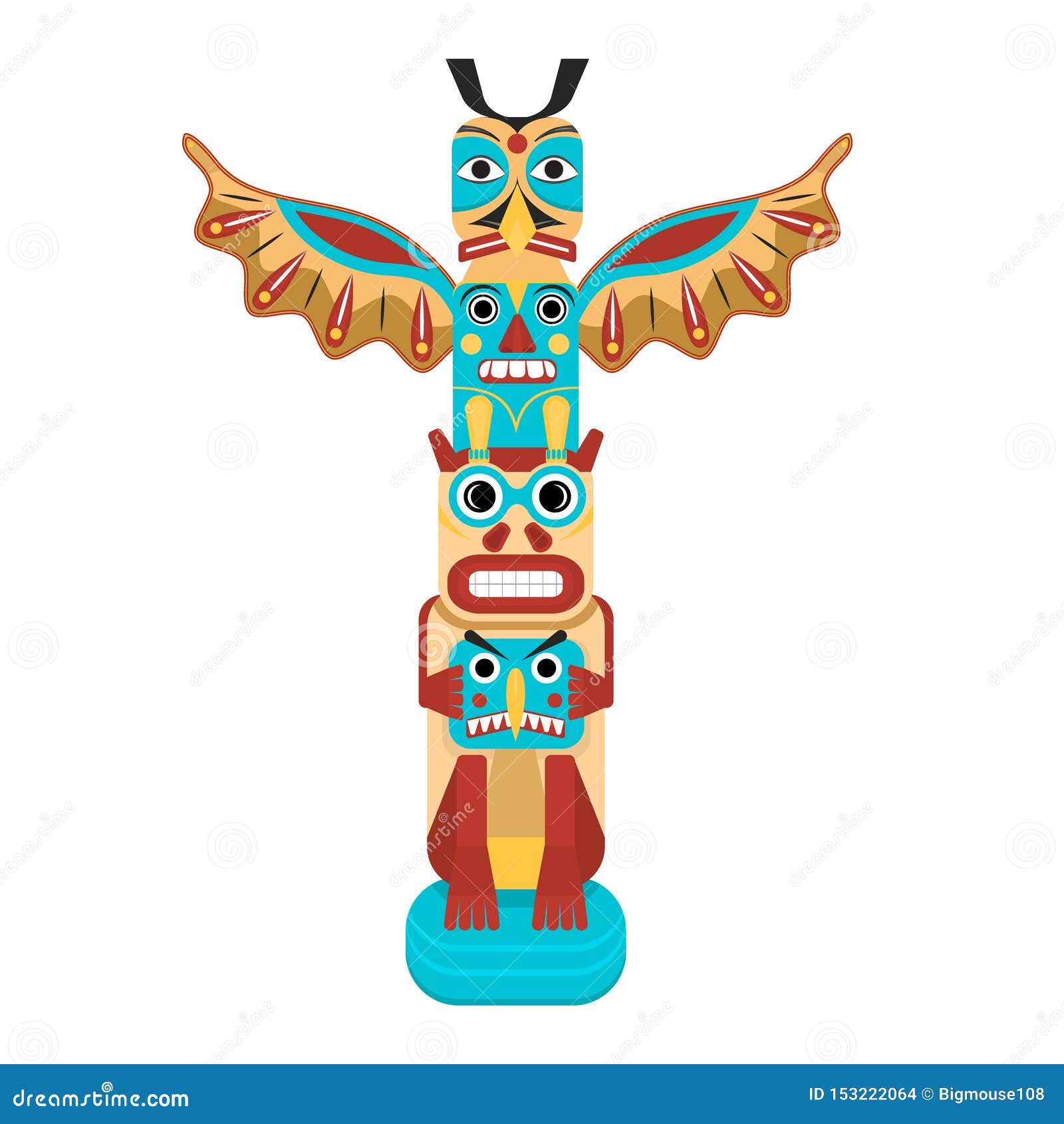 Cartoon Color Traditional Religious Totem Pole. Vector Stock Vector ...