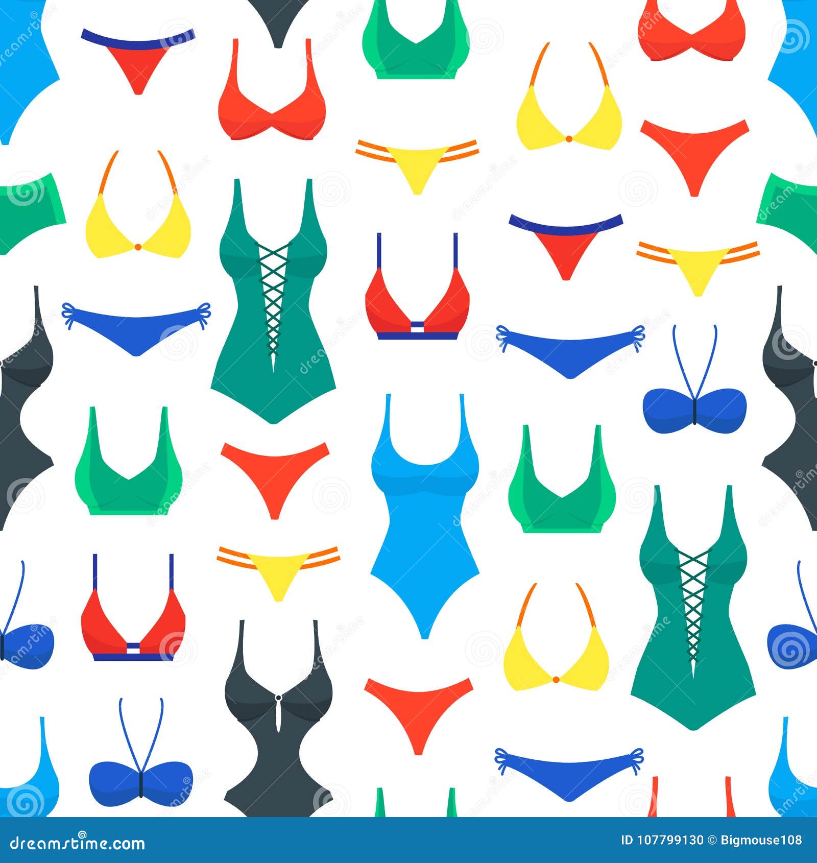 Cartoon Color Woman Swimwear Seamless Pattern Background. Vector Stock ...