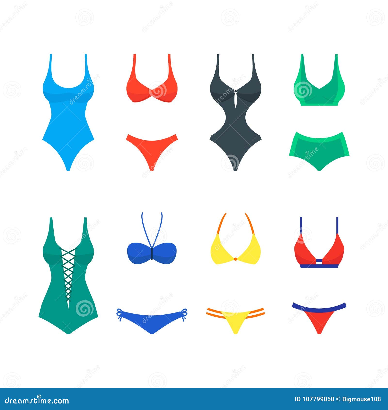 Cartoon Color Woman Swimwear Set. Vector Stock Vector - Illustration of ...