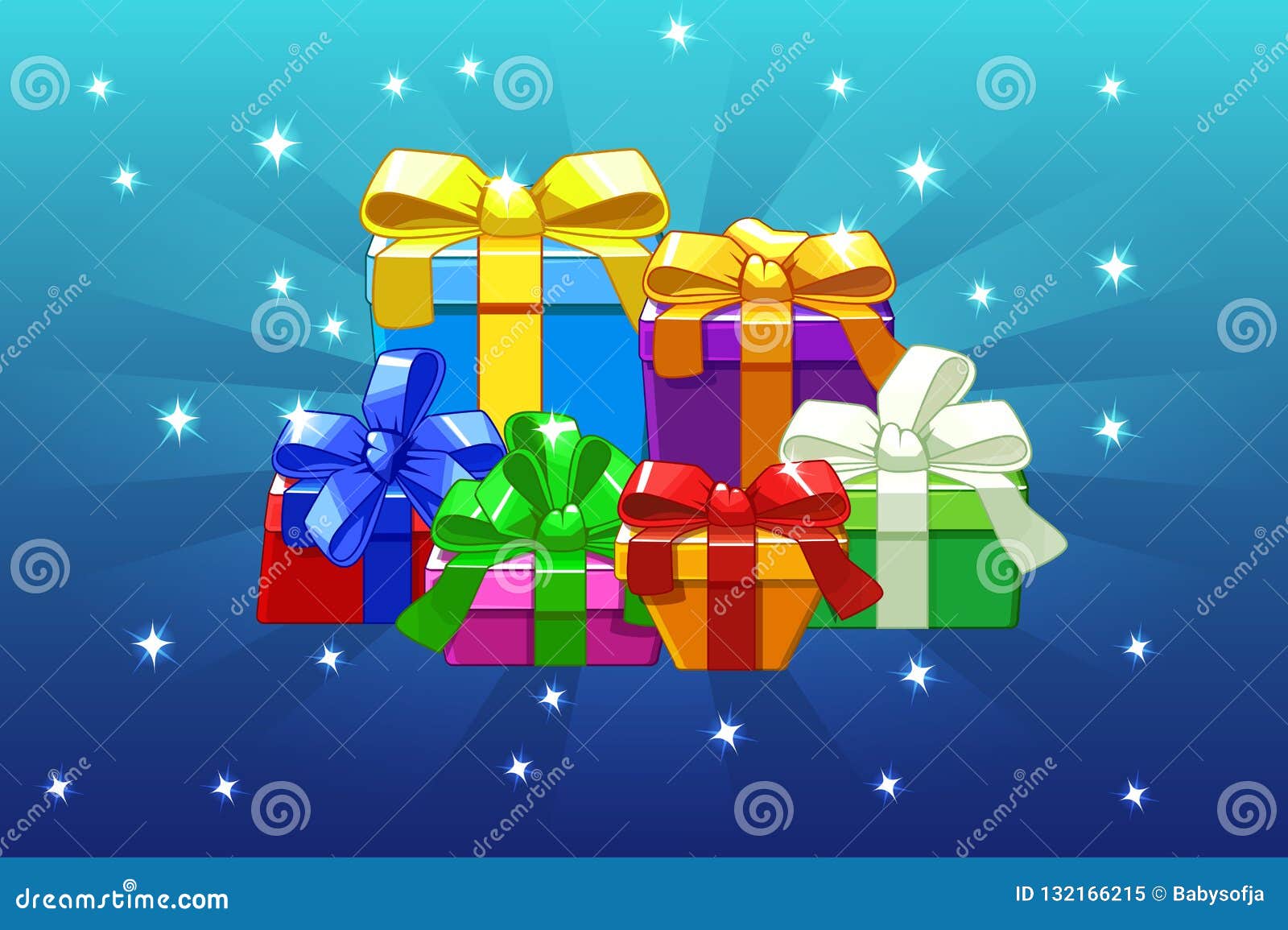 Cartoon Colored Different Gifts on Blue Background, Vector Background ...