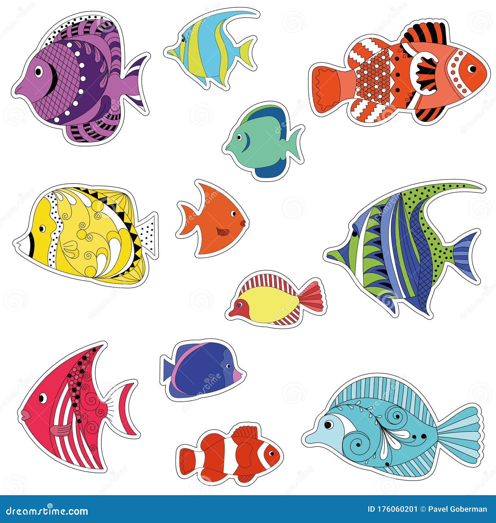 Cartoon Colored Tropical Fish. with a Doodle Pattern . for Children Stock  Illustration - Illustration of animal, doodle: 176060201