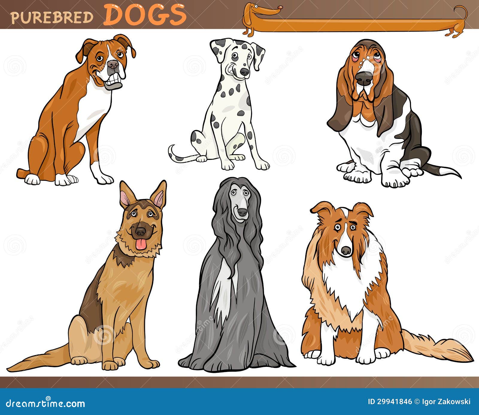 purebred dogs cartoon  set