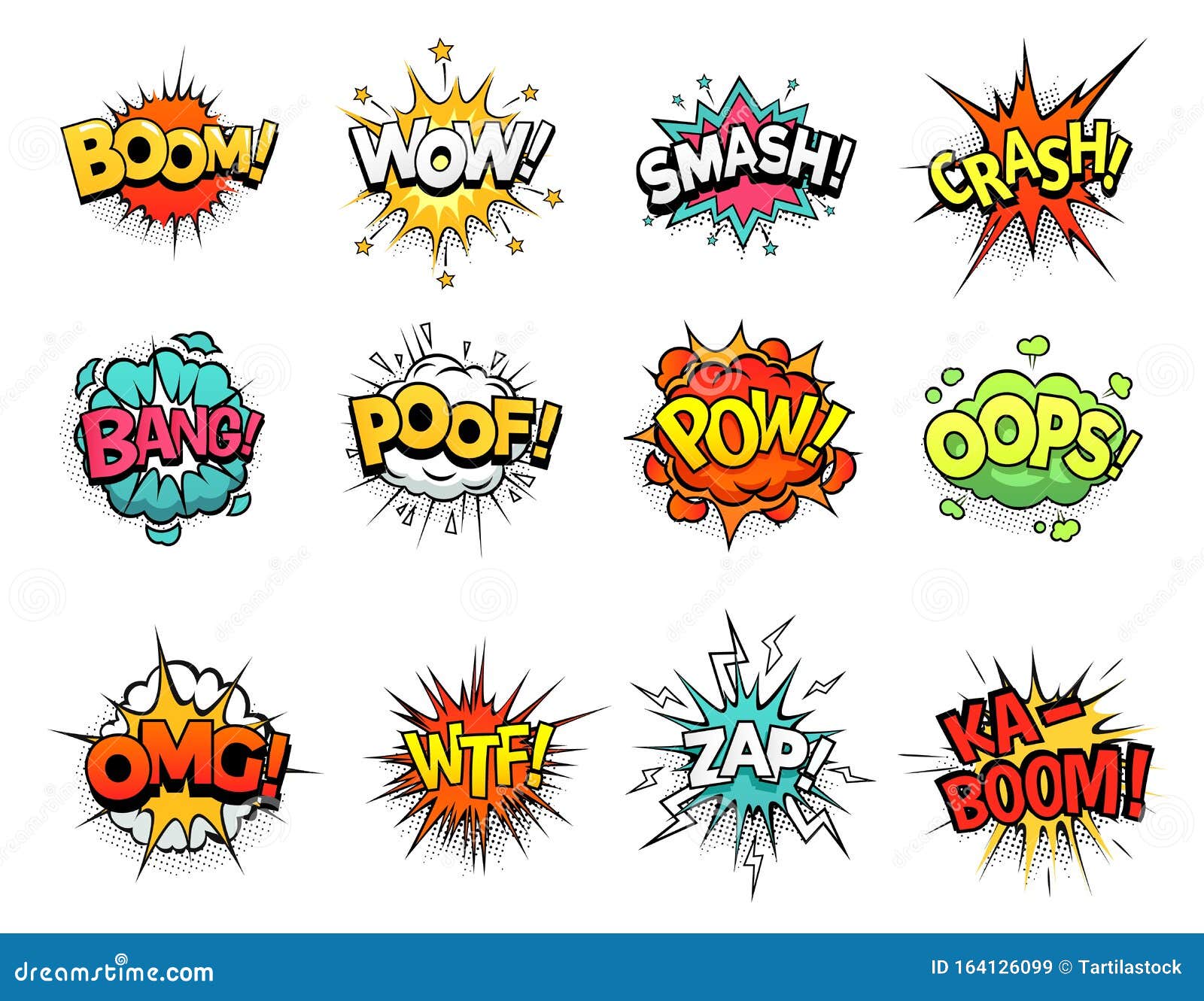 cartoon comic sign burst clouds. speech bubble, boom sign expression and pop art text frames  set