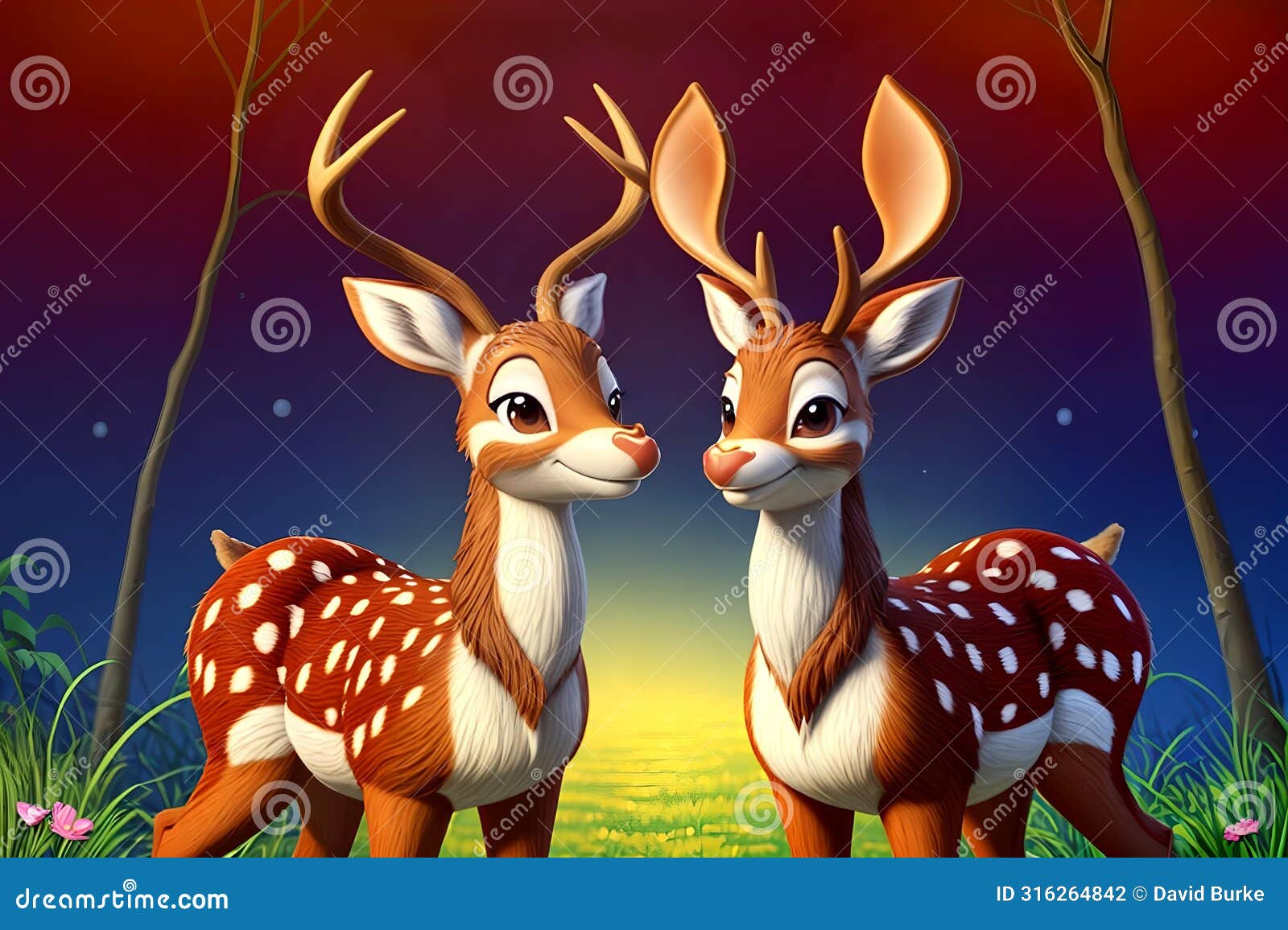 cartoon comic smile bambi deer antlers spotted natural habitat