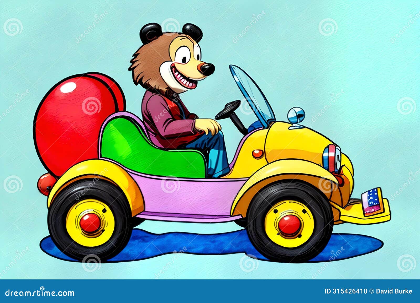 cartoon comic smile golf cart putt car caddy driver drawing
