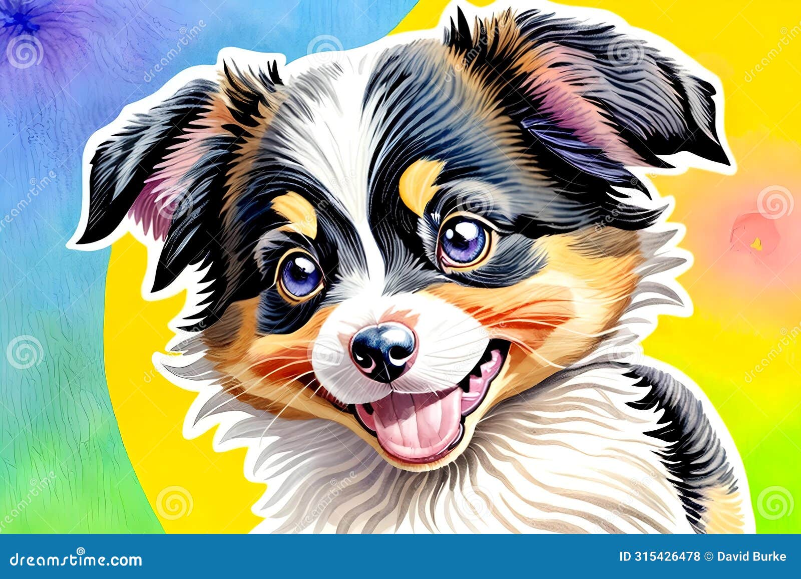 cartoon comic smile happy puppy dog watercolor portrait furry fun face sketch