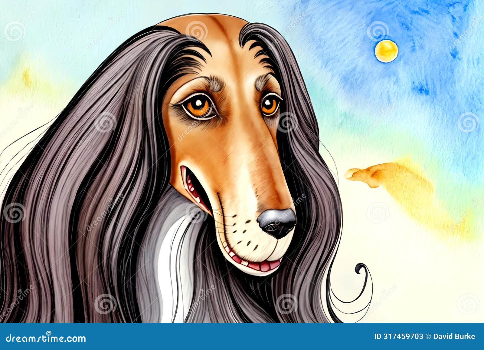 cartoon comic smile long hair hound dog line drawing comical artist