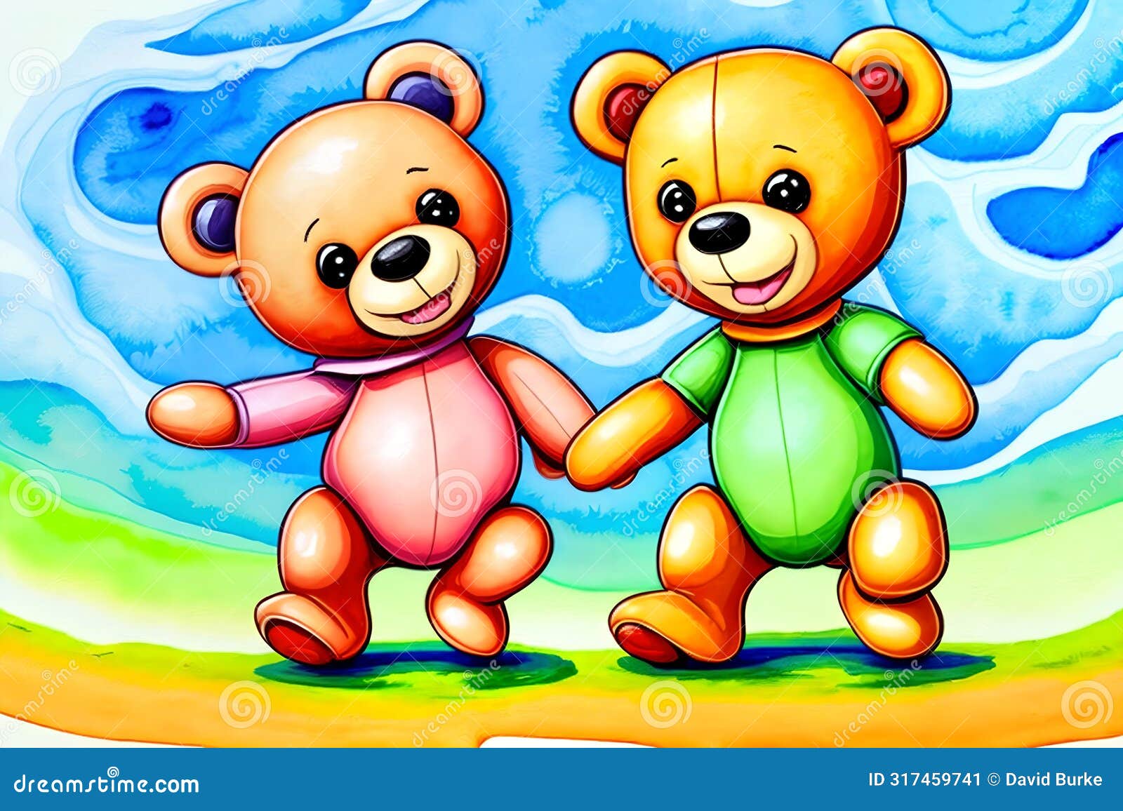 cartoon comic smile teddy bear holding hands together favorite child toy