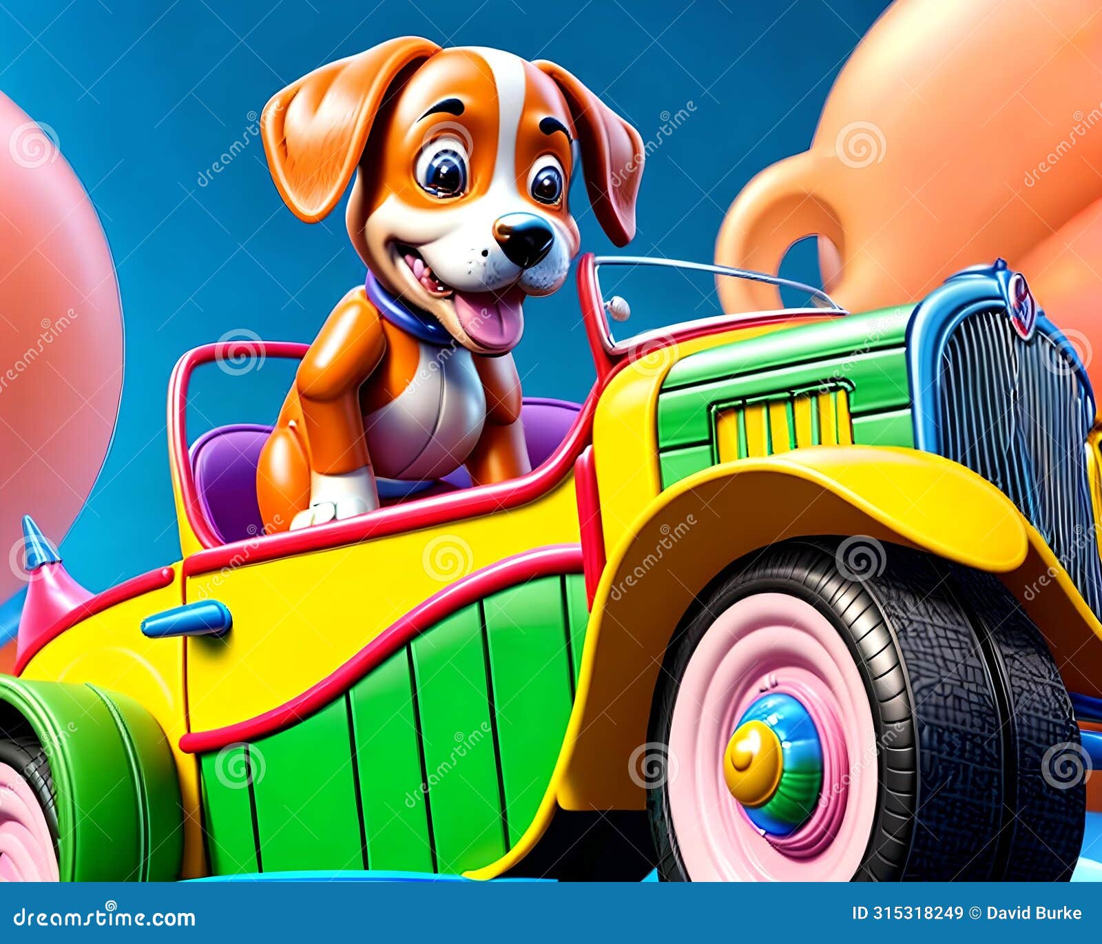cartoon comic smile vintage carnival car show classic canine driver