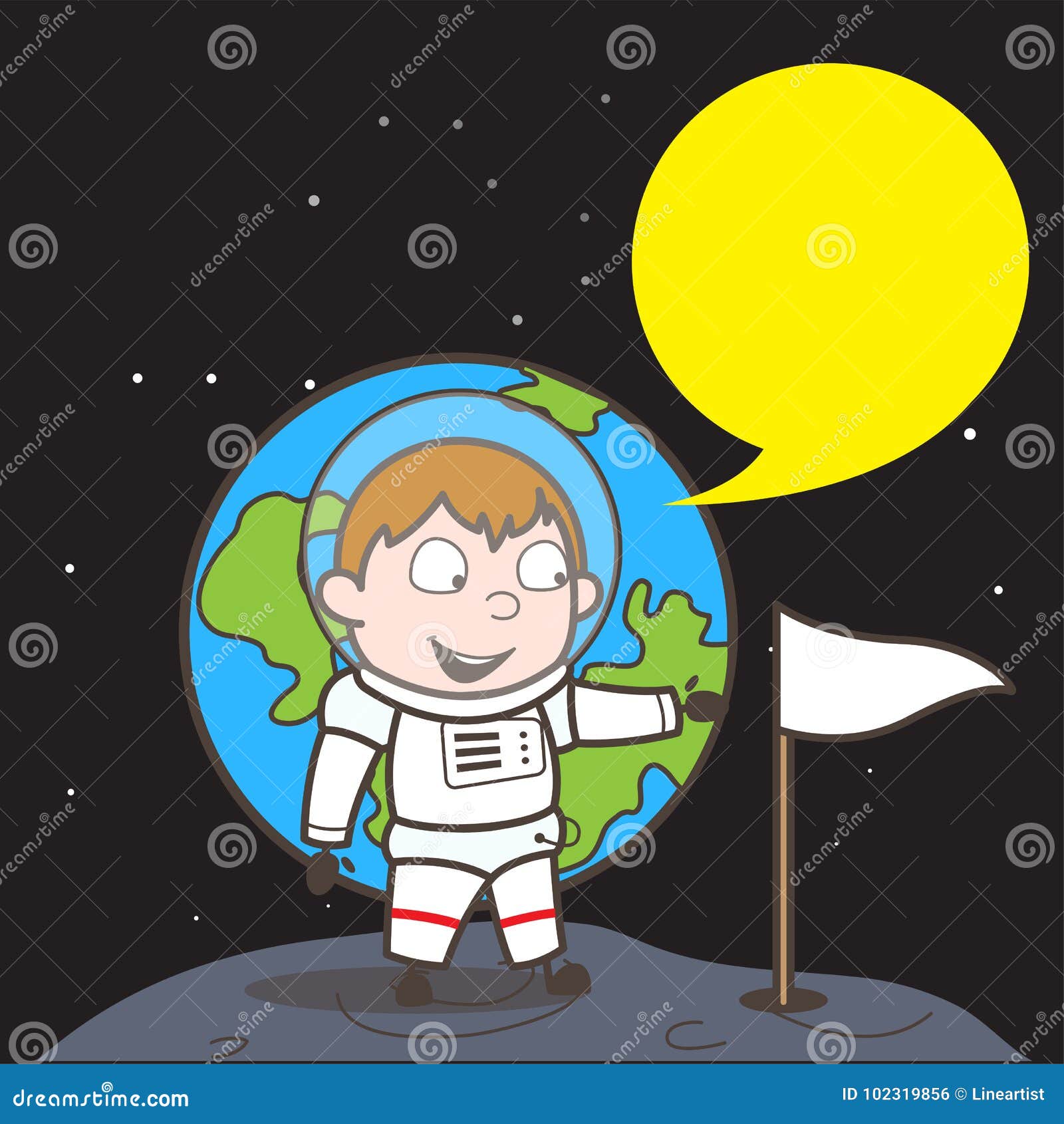 Cartoon Cosmonaut Fixing Flag On Moon Vector Concept Stock