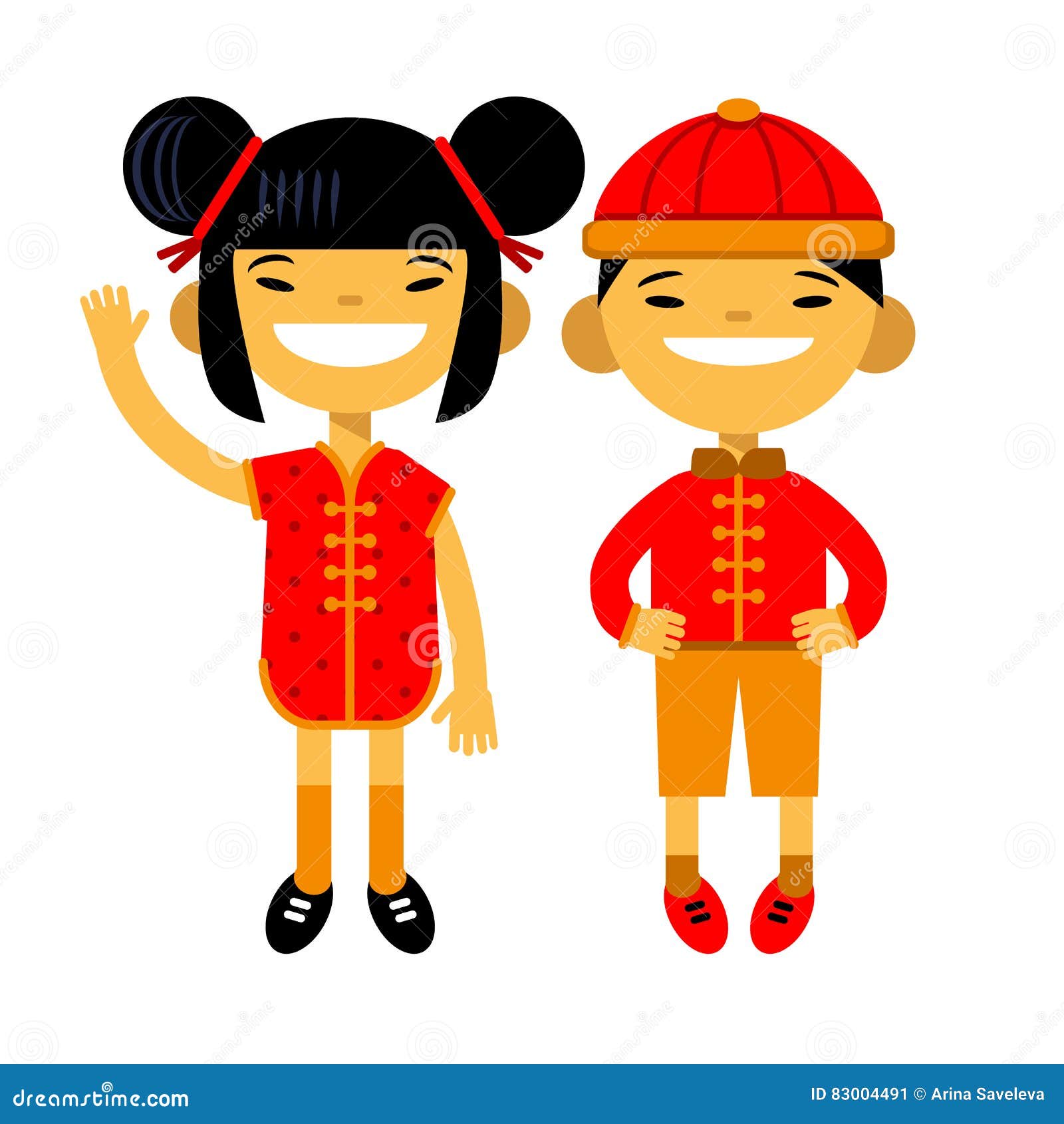 Cartoon Couple, Characters, Asian Boy and Girl in Traditional Costume on  White Background. Chinese New Year Stock Vector - Illustration of asia,  asian: 83004491
