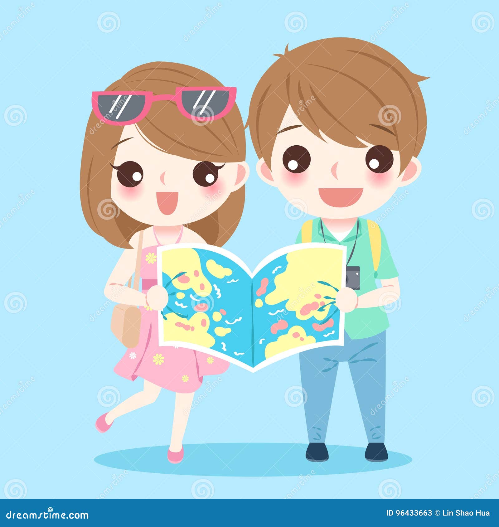 Cartoon Couple Go To Travel Stock Vector - Illustration of character, male:  96433663