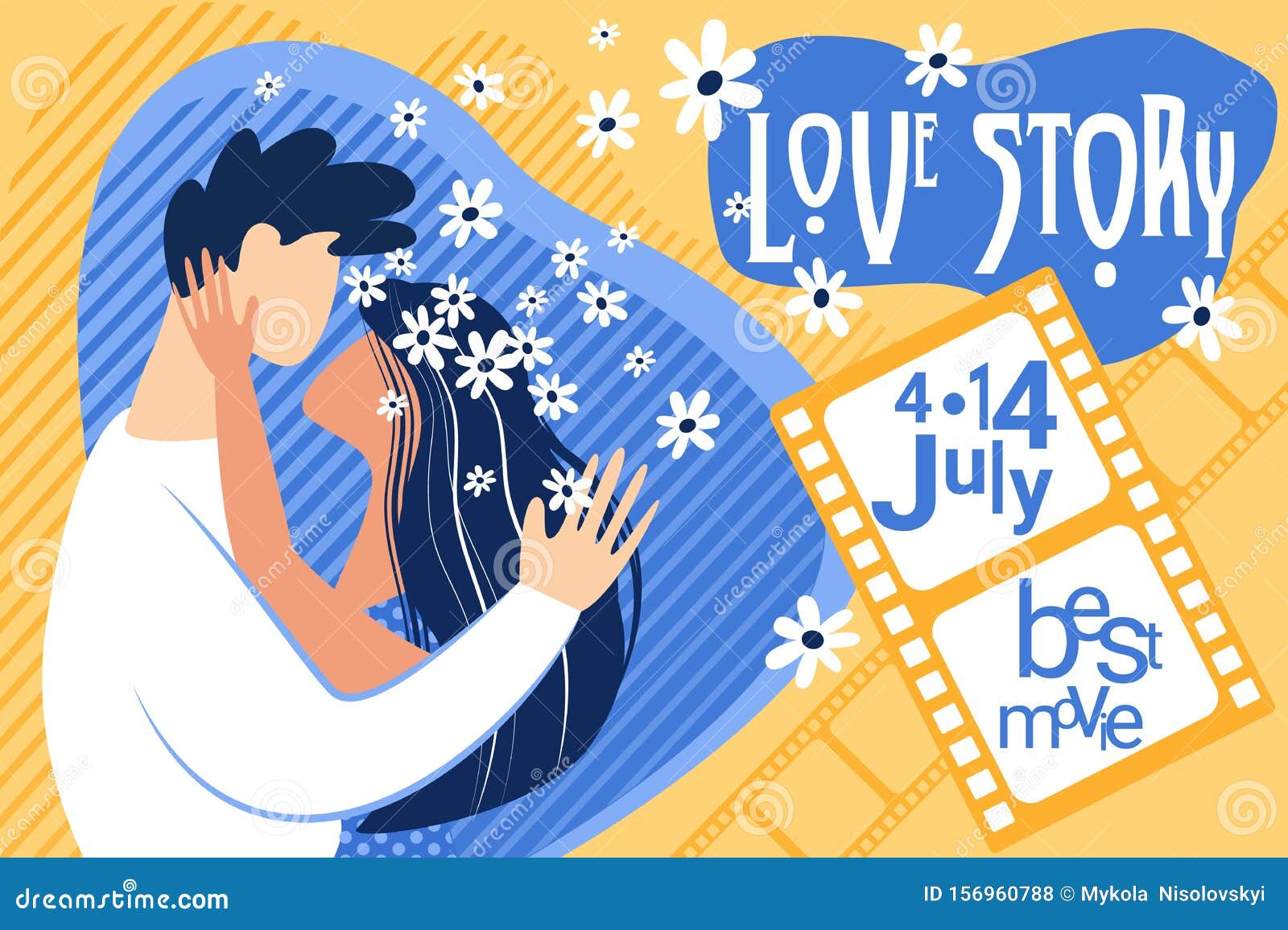 Cartoon Couple Romantic Movie Poster Love Story Stock Vector - Illustration  of film, billboard: 156960788