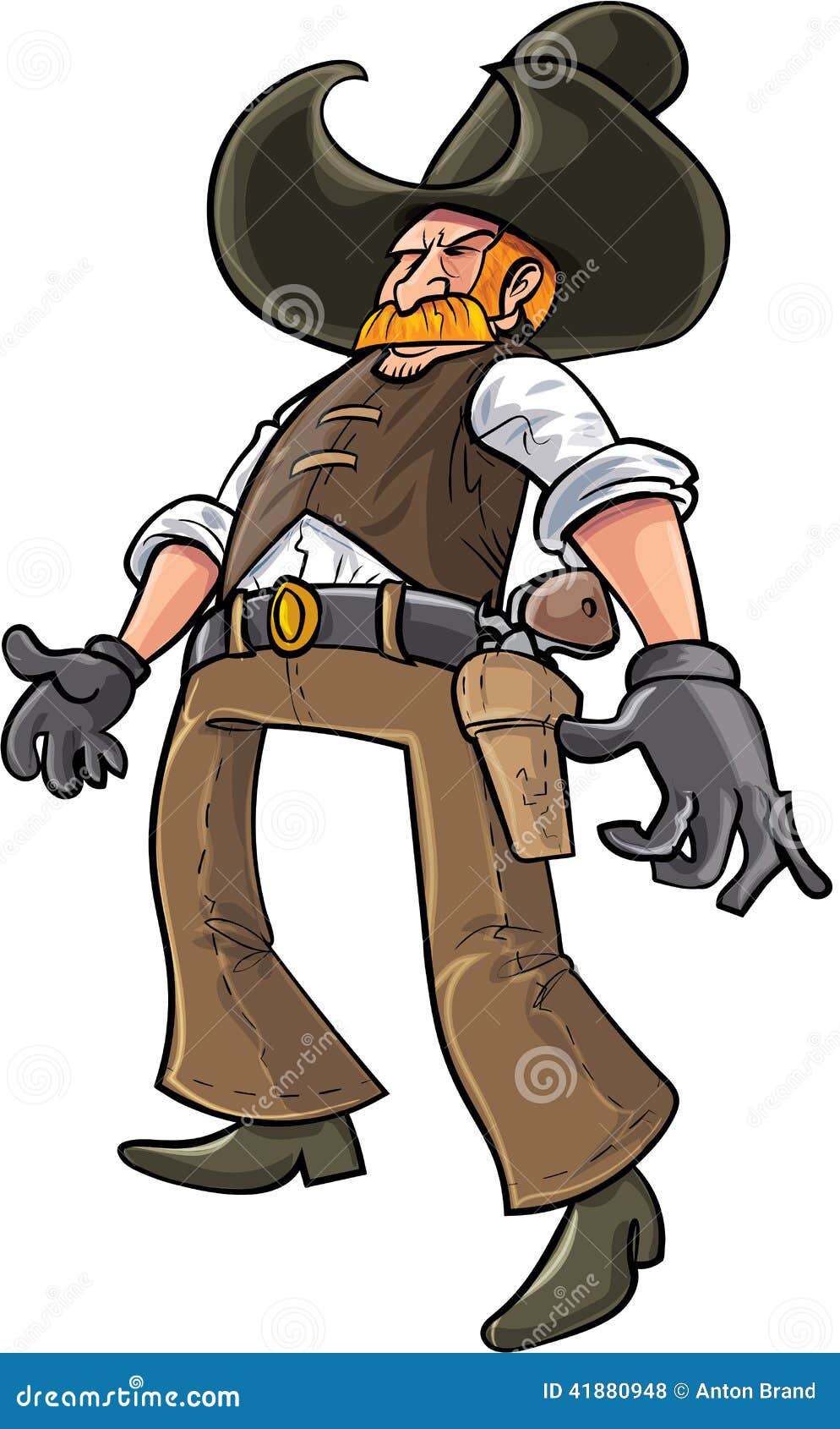 cartoon cowboy ready to draw his gun