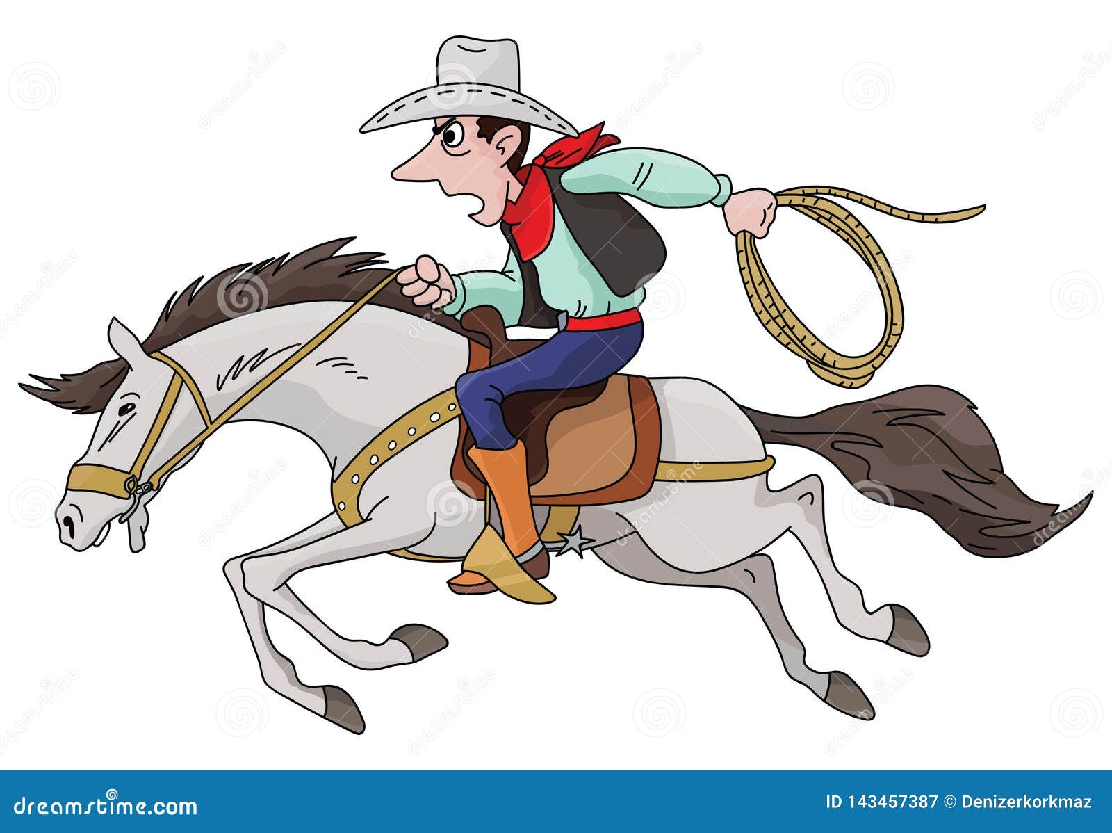 Cartoon Cowboy Riding His Horse Fast Vector Stock Vector - Illustration of  meadow, cowboy: 143457387