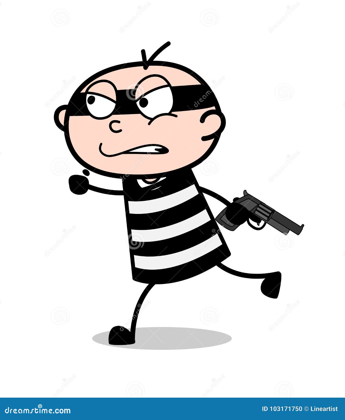 Cartoon Criminal Running with Gun Vector Stock Illustration