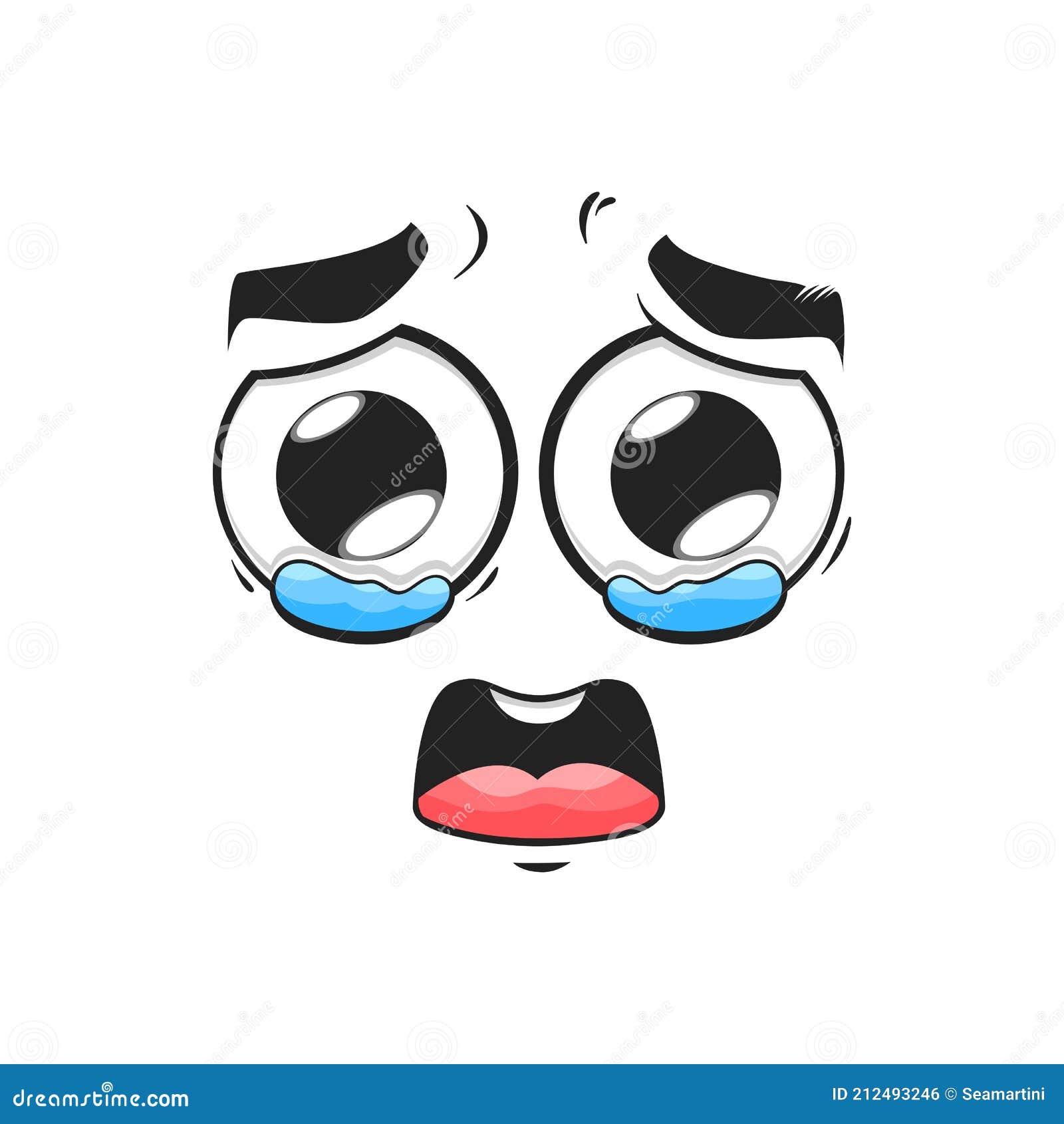 Cartoon Crying Face, Sad Emoji with Tears in Eyes Stock Vector -  Illustration of background, emoticon: 212493246