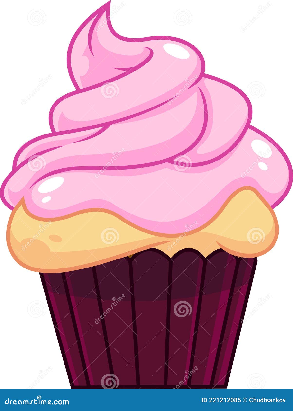 Cartoon Cupcake with Pink Cream Stock Vector - Illustration of hand, mini:  221212085