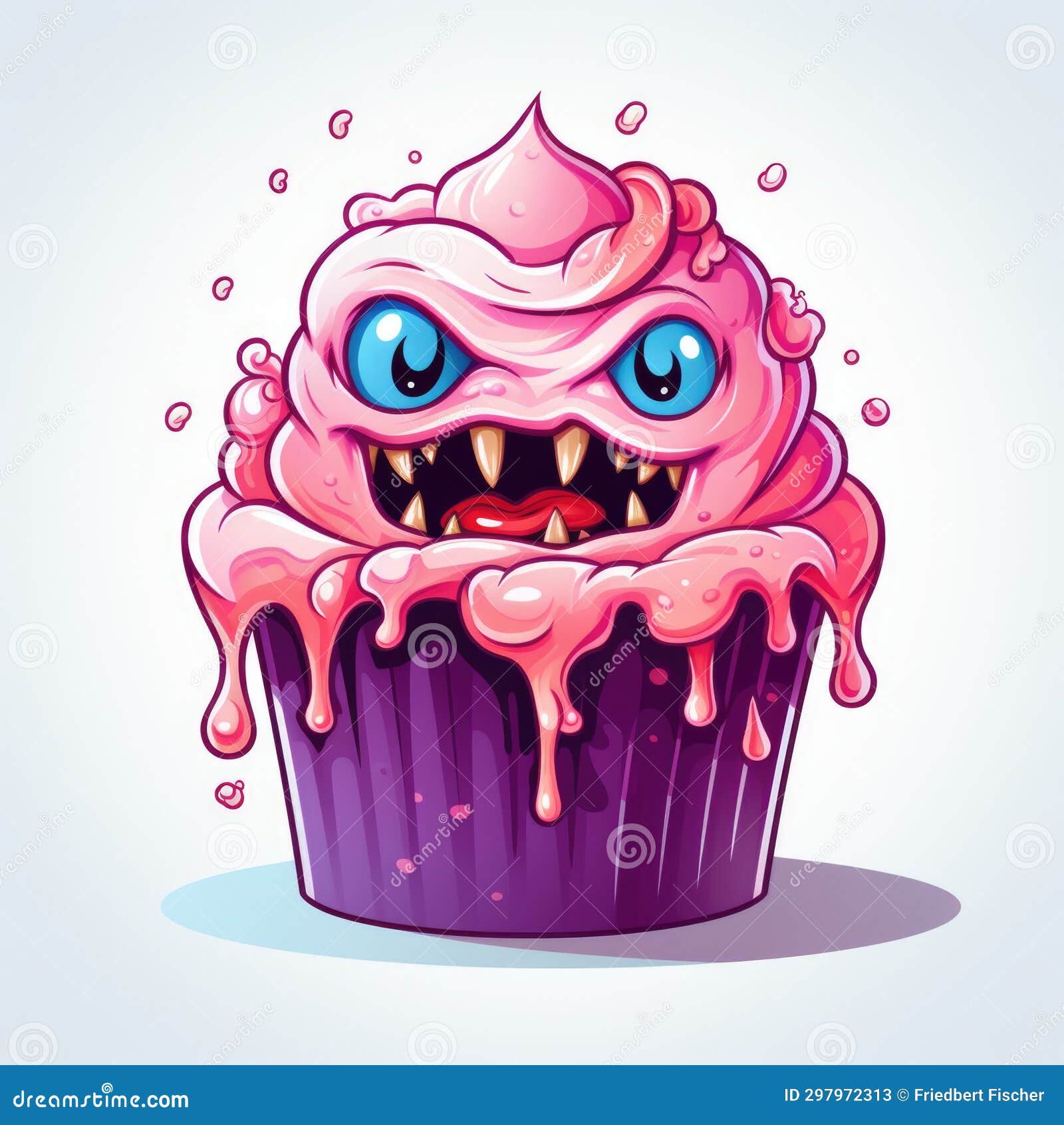 A Cartoon Cupcake with Pink Icing and Sprinkles Stock Illustration