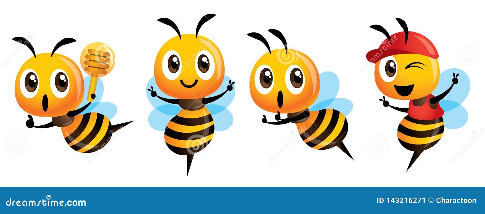 Cartoon Cute Bee Mascot Series in Set. Stock Vector - Illustration of  pointing, farm: 143216271