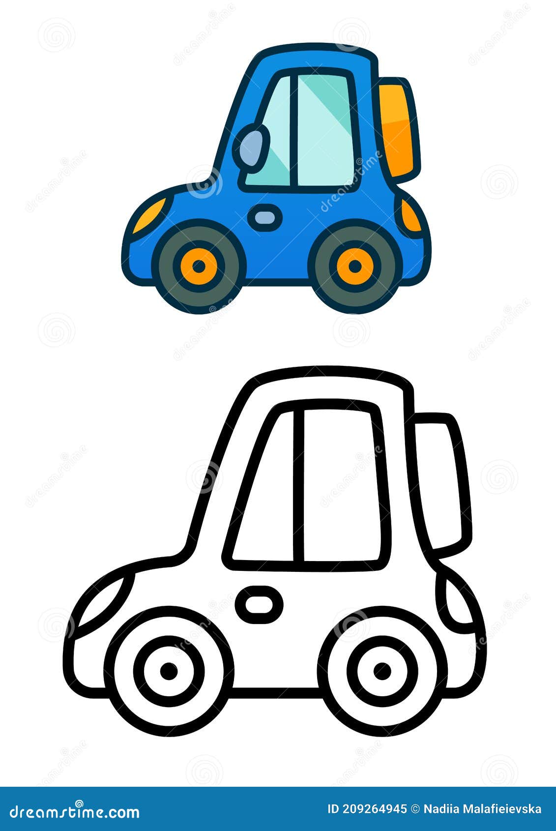 Cartoon Cute Blue Car. Coloring. Vector EPS 10 Stock Vector