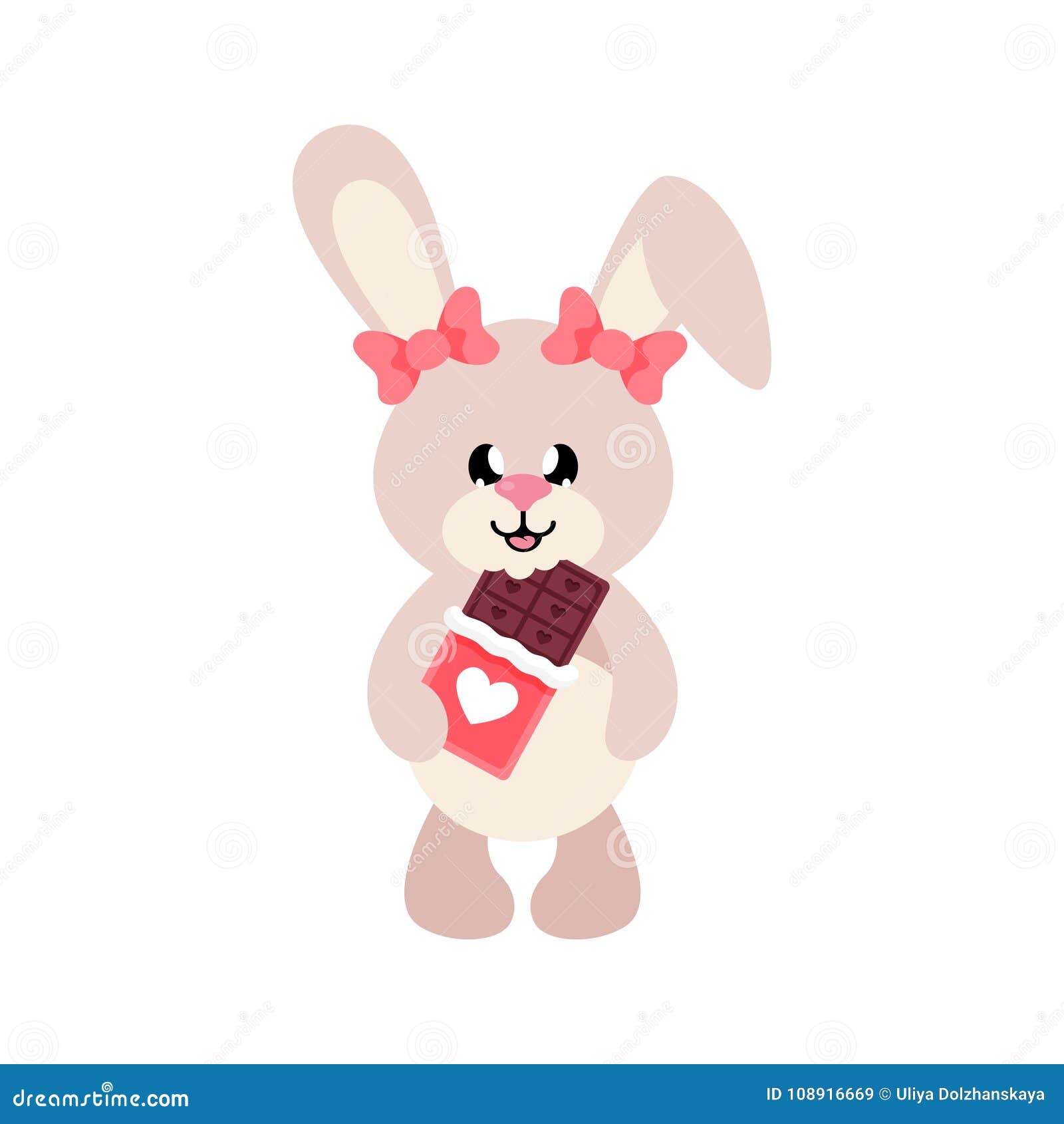 Cartoon Cute Bunny Girl with Chocolate Stock Vector Illustration of