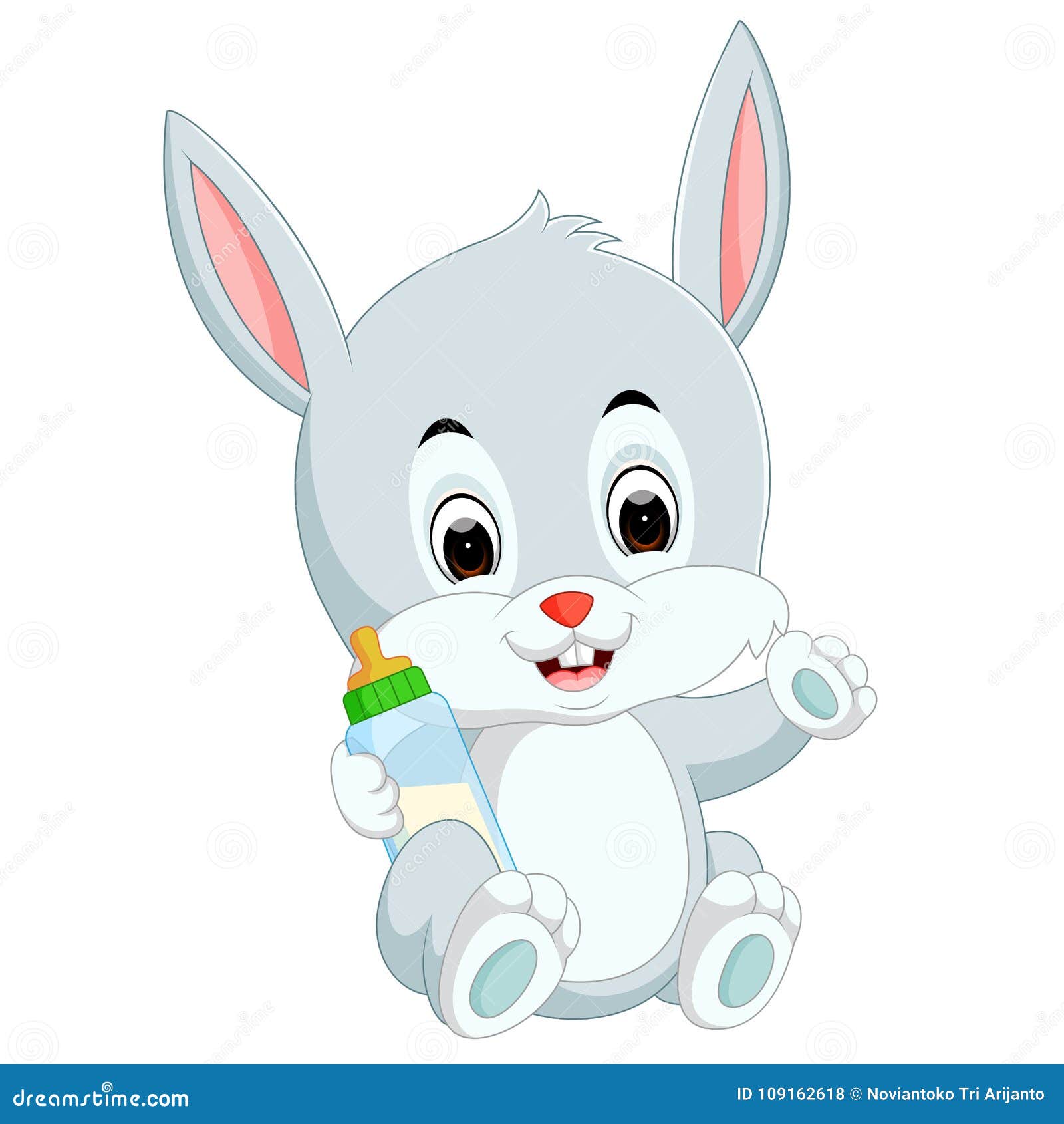 cartoon cute bunny holding bottle milk with nipple